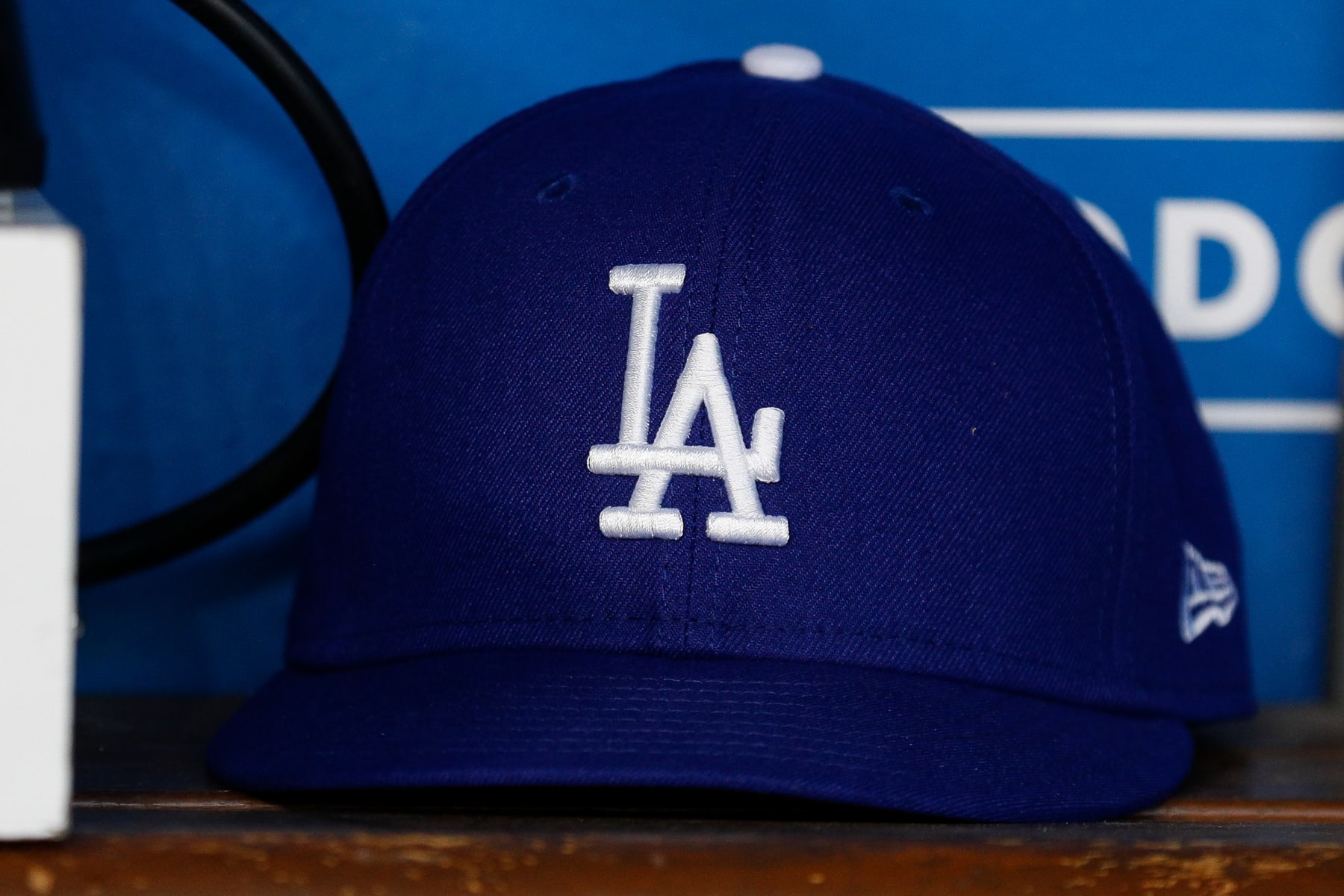 LOS ANGELES, CA - MAY 16: Detailed view of a Dodgers hat prior to a regular season game between the Minnesota Twins and Los Angeles Dodgers on May 16, 2023 at Dodger Stadium in Los Angeles, CA. (Photo by Brandon Sloter/Icon Sportswire via Getty Images)