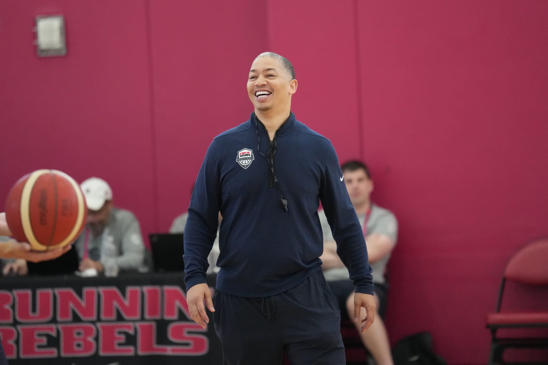 LAS VEGAS, NV - AUGUST 6: Tyronn Lue smiles during the USA Men's National Team Practice as part of 2023 FIBA World Cup on August 6, 2023 at the Mendenhall Center in Las Vegas, Nevada. NOTE TO USER: User expressly acknowledges and agrees that, by downloading and or using this photograph, User is consenting to the terms and conditions of the Getty Images License Agreement. Mandatory Copyright Notice: Copyright 2023 NBAE (Photo by Jesse D. Garrabrant/NBAE via Getty Images)