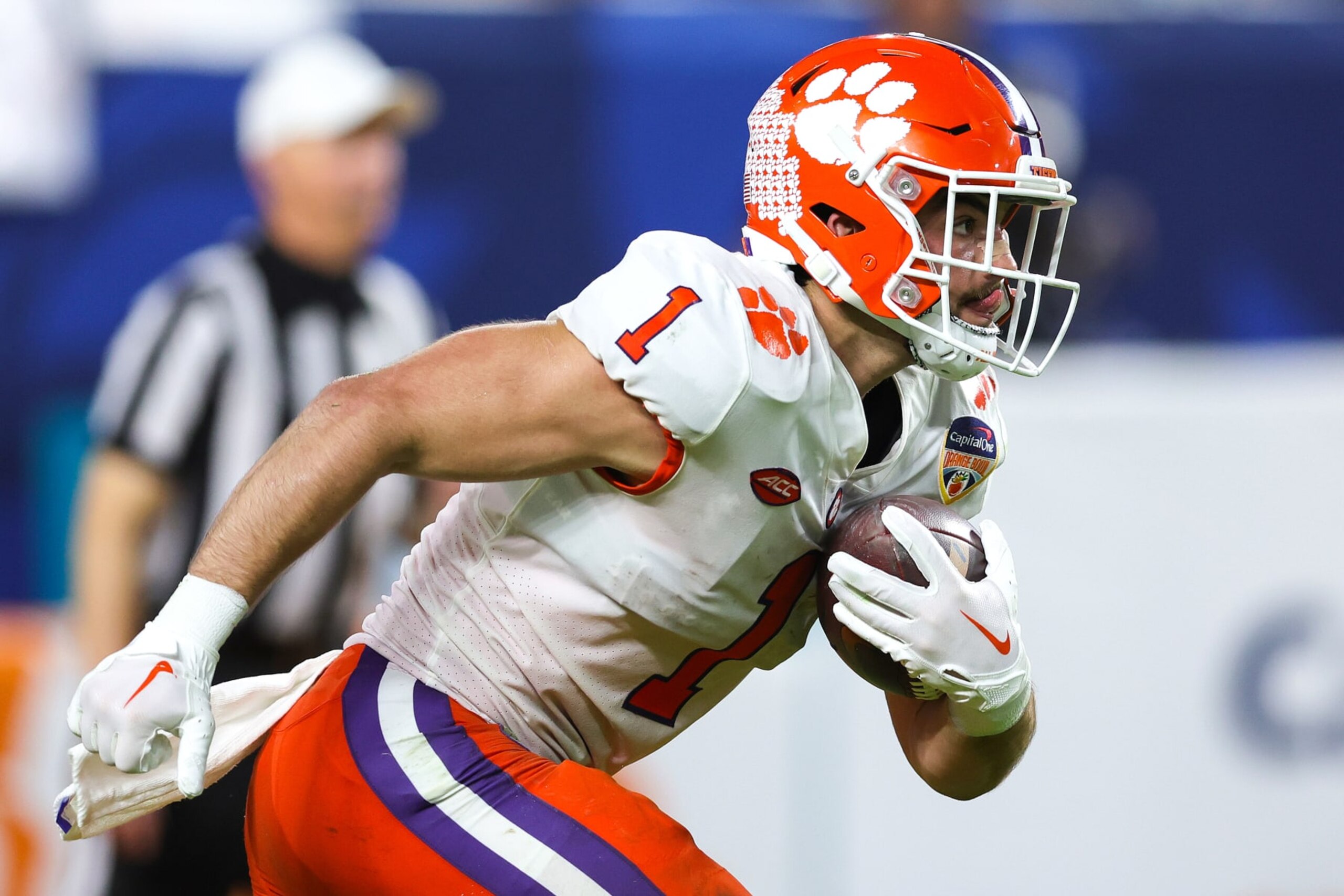 MIAMI GARDENS, FLORIDA - DECEMBER 30: Will Shipley #1 of the Clemson Tigers carries the ball against the Tennessee Volunteers during the first half in the Capital One Orange Bowl at Hard Rock Stadium on December 30, 2022 in Miami Gardens, Florida. (Photo by Megan Briggs/Getty Images) MIAMI GARDENS, FLORIDA - DECEMBER 30: Will Shipley #1 of the Clemson Tigers carries the ball against the Tennessee Volunteers during the first half in the Capital One Orange Bowl at Hard Rock Stadium on December 30, 2022 in Miami Gardens, Florida. (Photo by Megan Briggs/Getty Images)