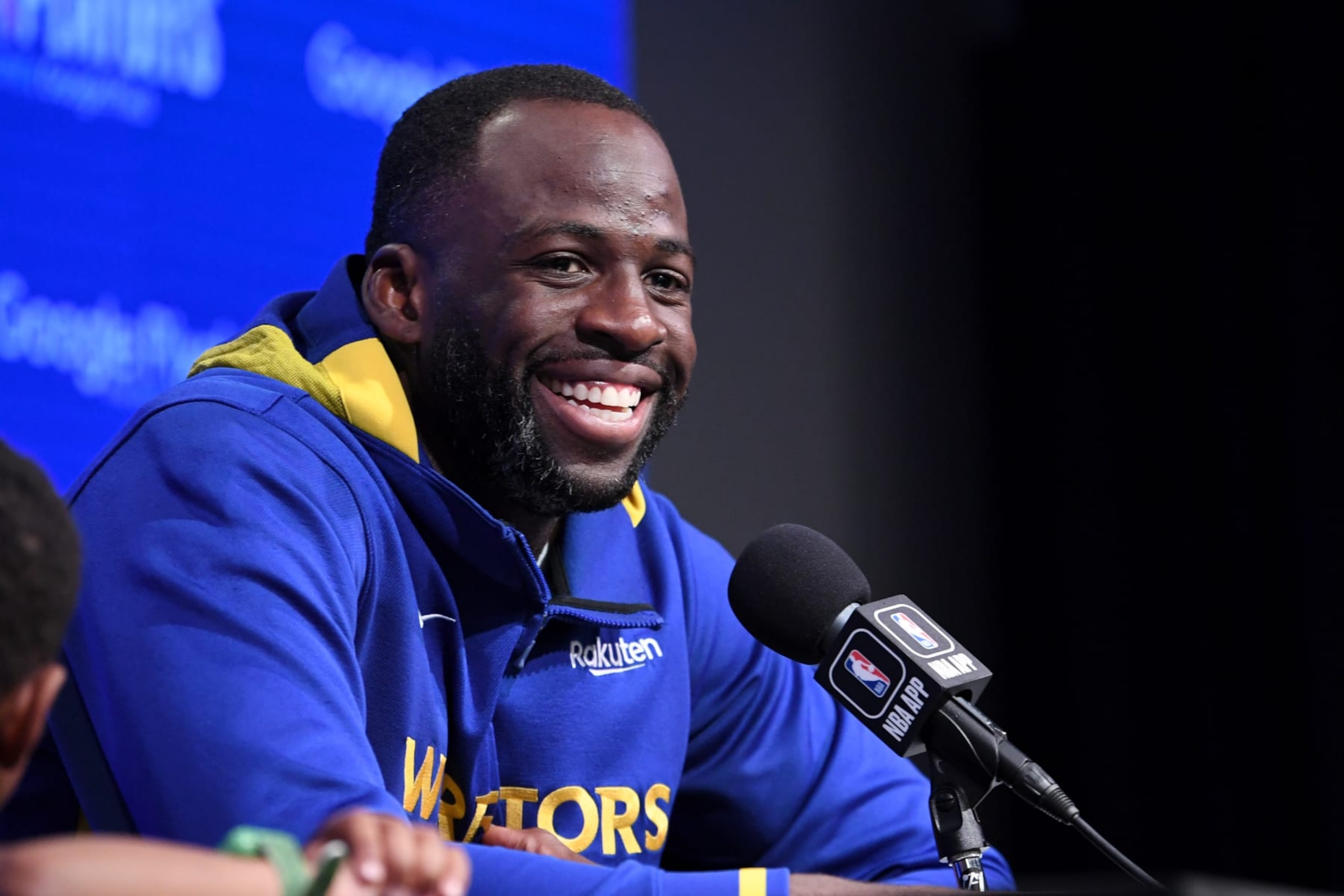 SAN FRANCISCO, CA - MAY 4: Draymond Green #23 of the Golden State Warriors talks to the press after the game against the Los Angeles Lakers during Game 2 of the 2023 NBA Playoffs Western Conference Semifinals on May 4, 2023 at Chase Center in San Francisco, California. NOTE TO USER: User expressly acknowledges and agrees that, by downloading and or using this photograph, user is consenting to the terms and conditions of Getty Images License Agreement. Mandatory Copyright Notice: Copyright 2023 NBAE (Photo by Noah Graham/NBAE via Getty Images)