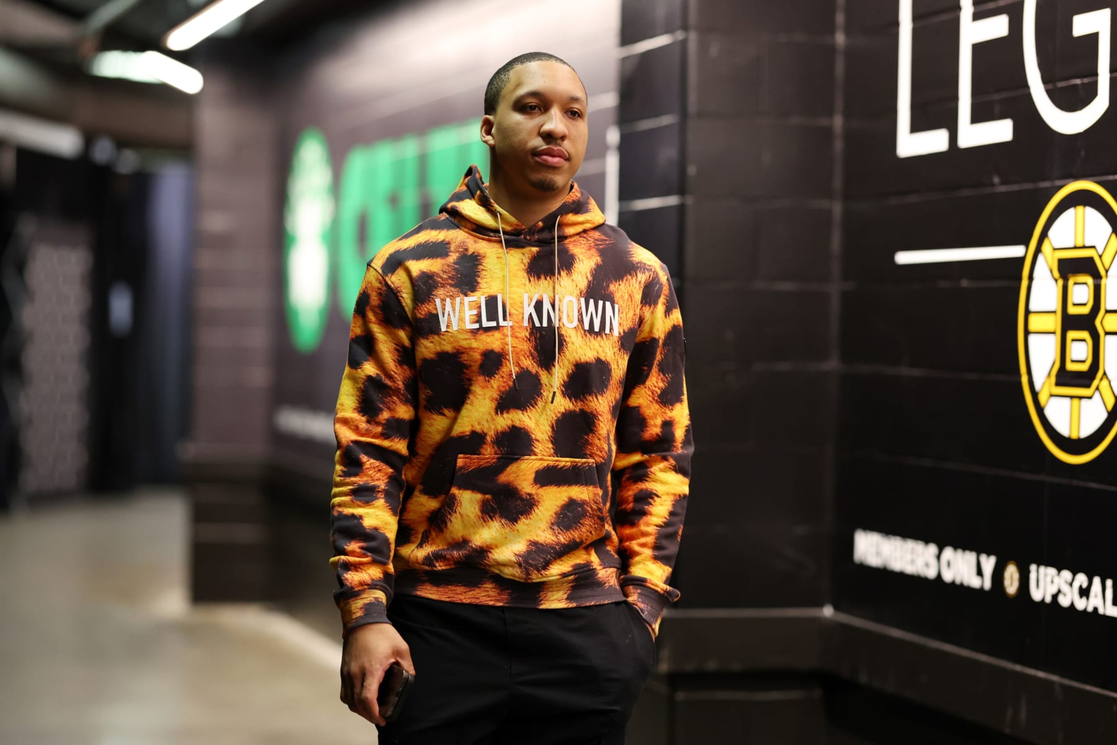 BOSTON, MASSACHUSETTS - MAY 29: Grant Williams #12 of the Boston Celtics arrives prior to game seven of the Eastern Conference Finals against the Miami Heat at TD Garden on May 29, 2023 in Boston, Massachusetts. NOTE TO USER: User expressly acknowledges and agrees that, by downloading and or using this photograph, User is consenting to the terms and conditions of the Getty Images License Agreement. (Photo by Maddie Meyer/Getty Images)