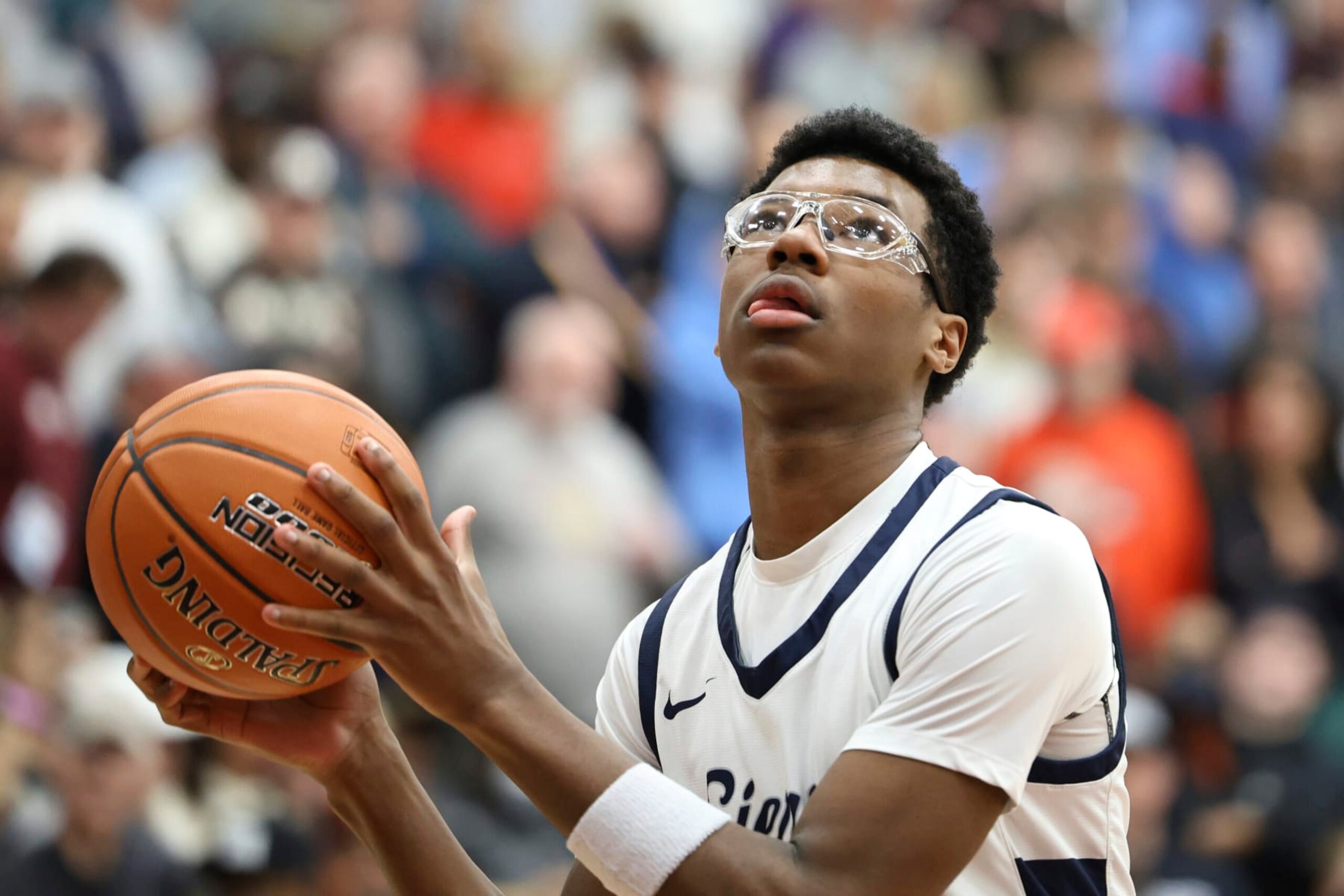 Sierra Canyon's Bryce James #5 warms up against Christopher Columbus at halftime during a high school basketball game at the Hoophall Classic, Monday, January 16, 2023, in Springfield, MA. (AP Photo/Gregory Payan) Sierra Canyon's Bryce James #5 warms up against Christopher Columbus at halftime during a high school basketball game at the Hoophall Classic, Monday, January 16, 2023, in Springfield, MA. (AP Photo/Gregory Payan)