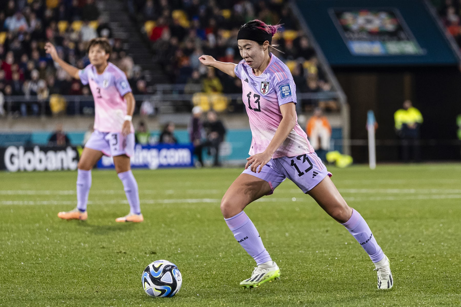 WELLINGTON, NEW ZEALAND - AUGUST 5: Jun Endo of Japan attempts a kick during the FIFA Women's World Cup Australia & New Zealand 2023 Round of 16 match between Japan and Norway at Wellington Regional Stadium on August 5, 2023 in Wellington, New Zealand. (Photo by Joe Serci/Eurasia Sport Images/Getty Images)