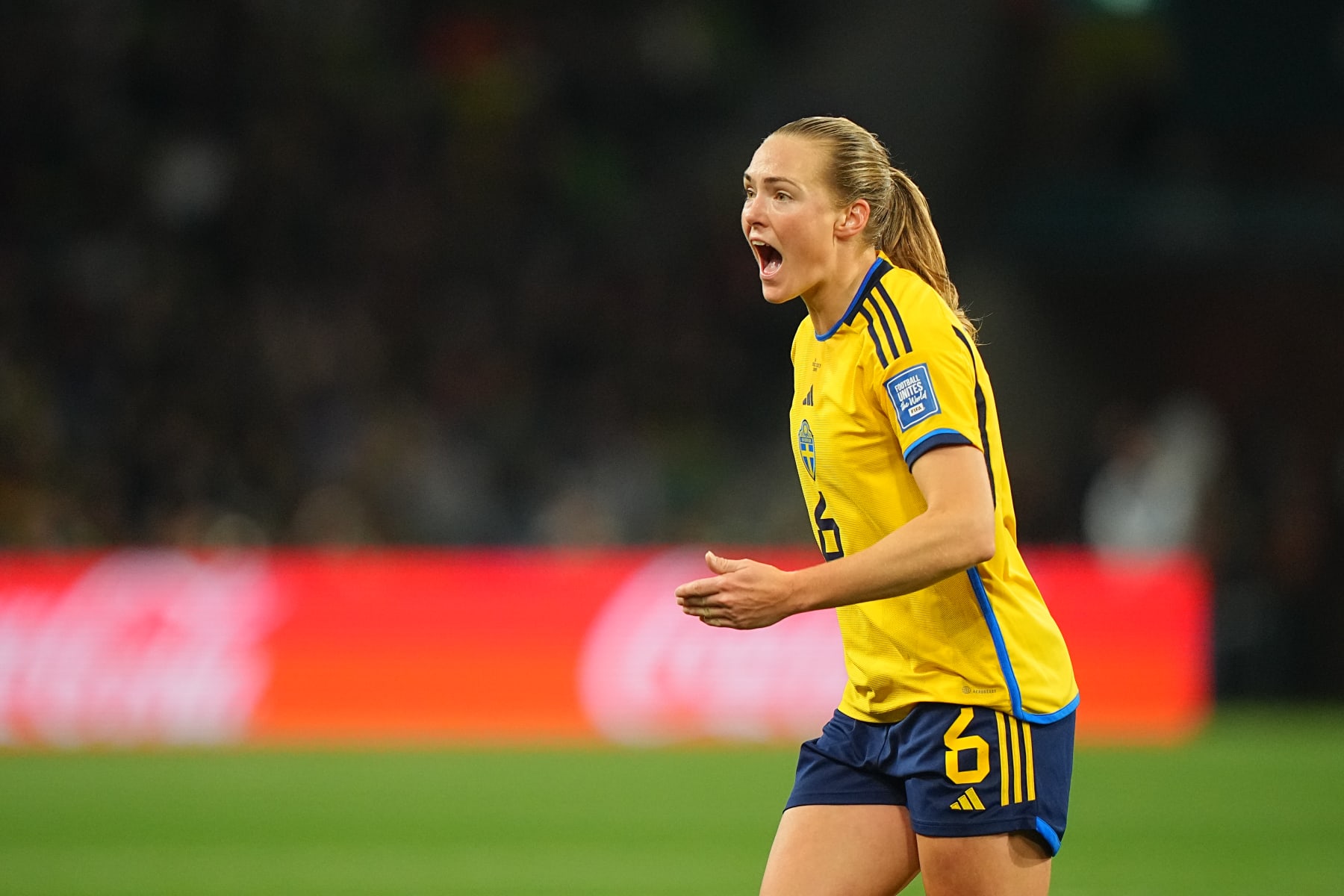Soccer: FIFA World Cup: Sweden Magdalena Eriksson (6) in action, looks on vs USA during a Round of 16 match between Winner Group G and Runner Up Group E at Melbourne Rectangular Stadium. 
Melbourne, Australia 8/6/2023 
CREDIT: Erick W. Rasco (Photo by Erick W. Rasco/Sports Illustrated via Getty Images) 
(Set Number: X164393 TK1)