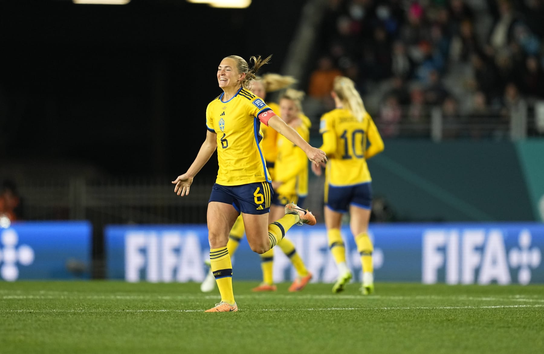 AUCKLAND, NEW ZEALAND - AUGUST 11: Magdalena Eriksson of Sweden celebrate after winning the FIFA Women's World Cup Australia & New Zealand 2023 Quarter Final match between Japan and Sweden at Eden Park on August 11, 2023 in Auckland, New Zealand. (Photo by Ulrik Pedersen/DeFodi Images via Getty Images)