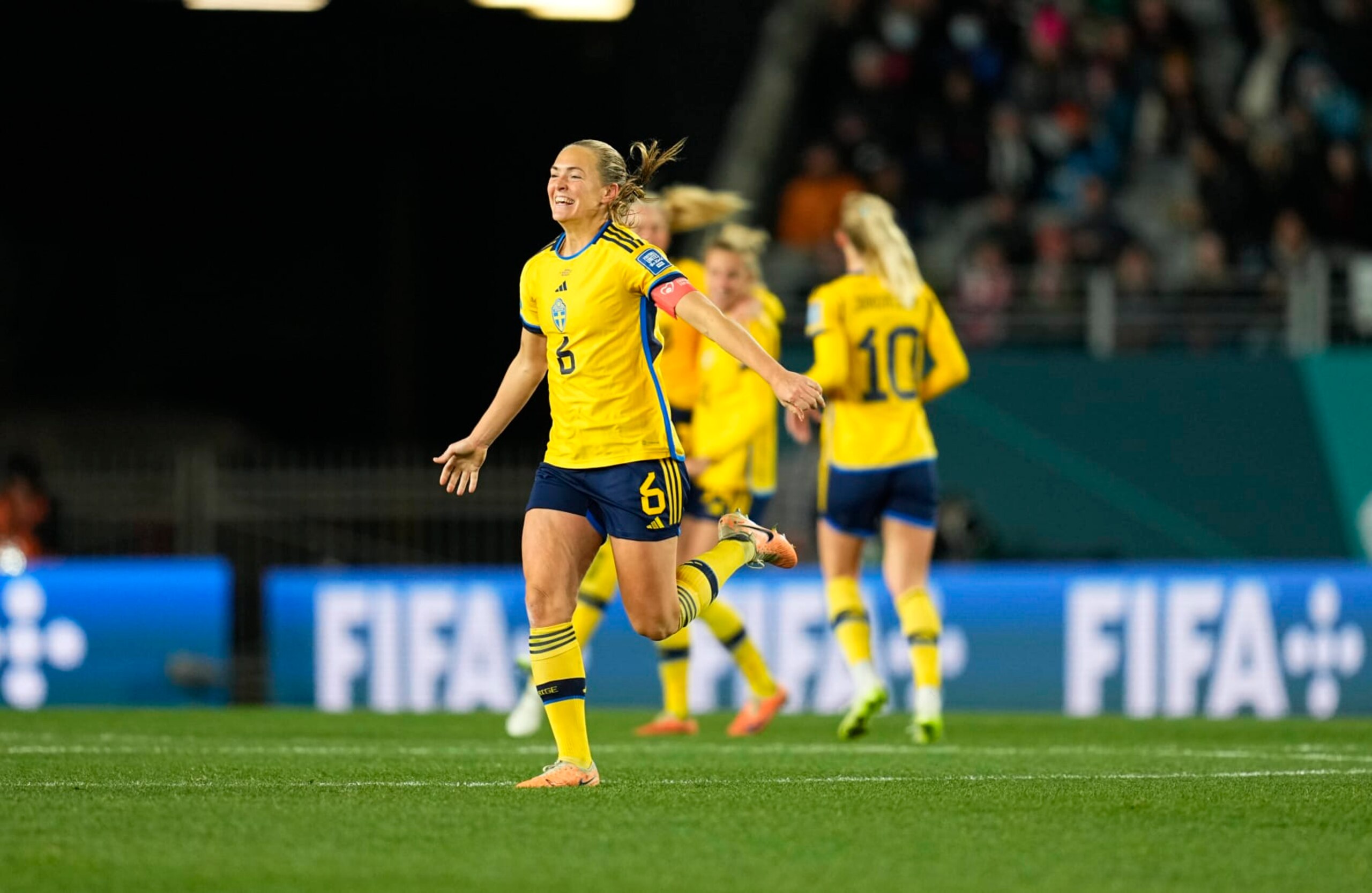 AUCKLAND, NEW ZEALAND - AUGUST 11: Magdalena Eriksson of Sweden celebrate after winning the FIFA Women's World Cup Australia & New Zealand 2023 Quarter Final match between Japan and Sweden at Eden Park on August 11, 2023 in Auckland, New Zealand. (Photo by Ulrik Pedersen/DeFodi Images via Getty Images)