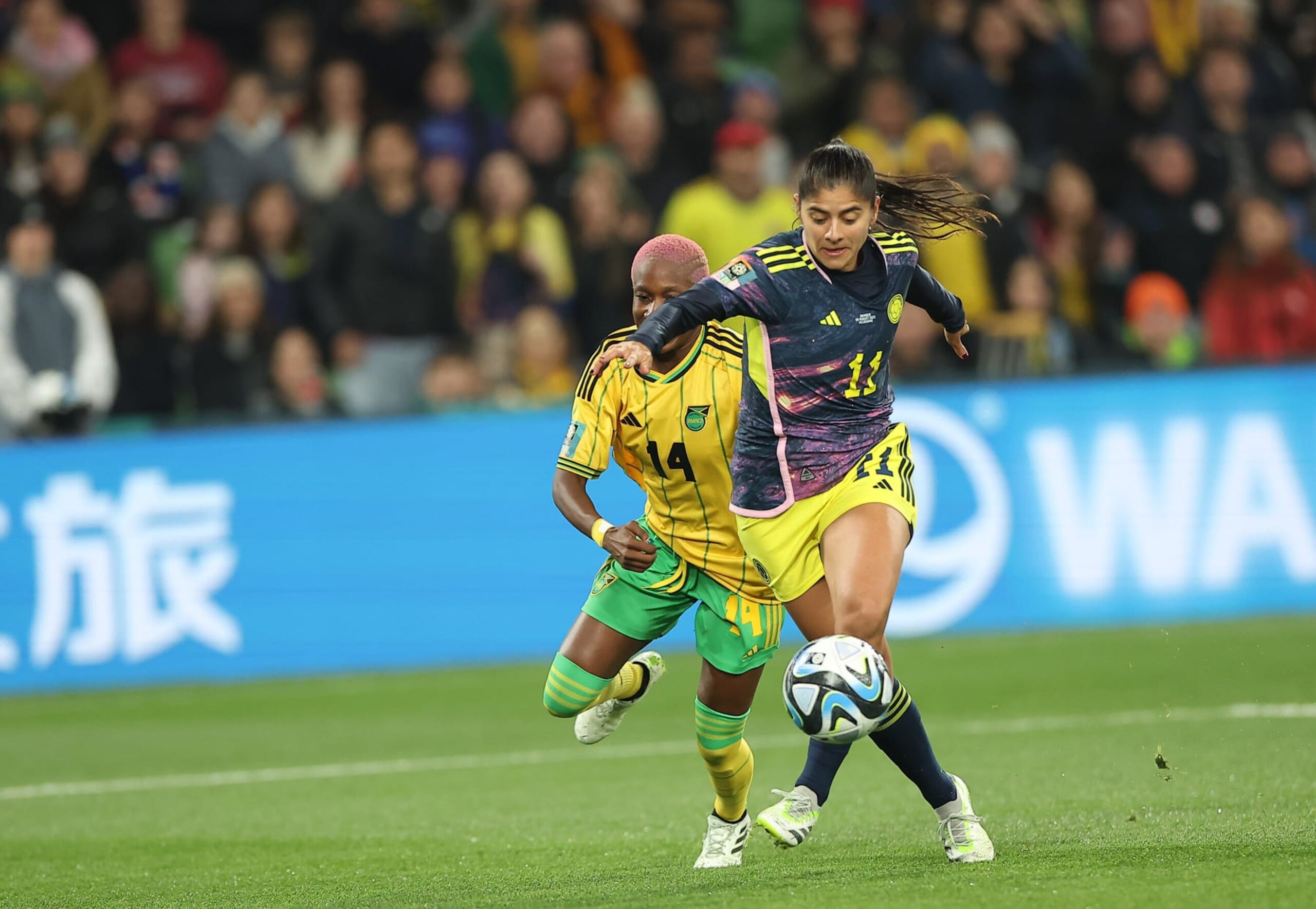 Colombia's Catalina Usme R breaks through during the round of 16 match between Colombia and Jamaica at the 2023 FIFA Women's World Cup in Melbourne, Australia, Aug. 8, 2023. (Photo by Ding Xu/Xinhua via Getty Images)