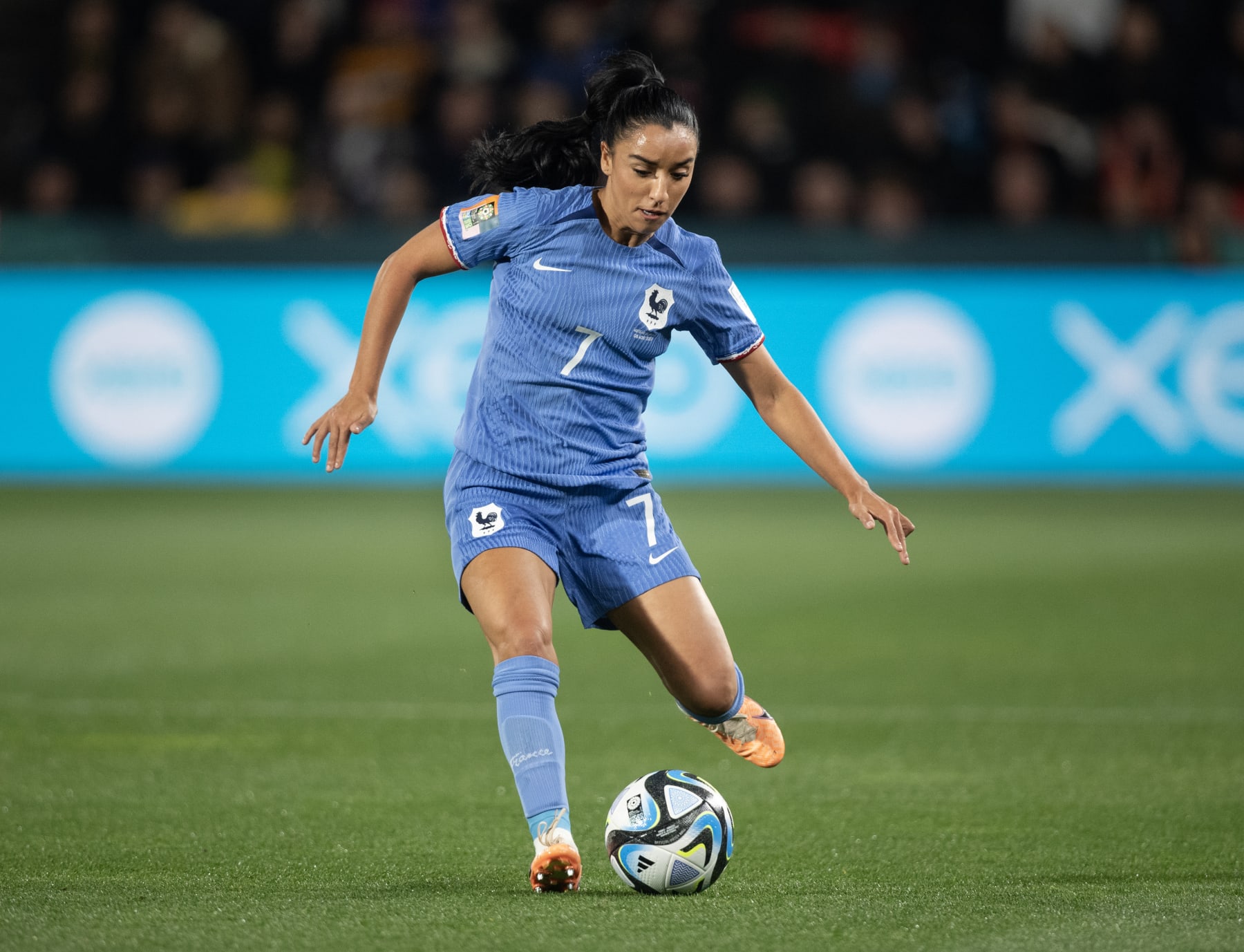ADELAIDE, AUSTRALIA - AUGUST 8: Sakina Karchaoui of France in action during the FIFA Women's World Cup Australia & New Zealand 2023 Round of 16 match between France and Morocco at Hindmarsh Stadium on August 8, 2023 in Adelaide, Australia. (Photo by Joe Prior/Visionhaus via Getty Images)