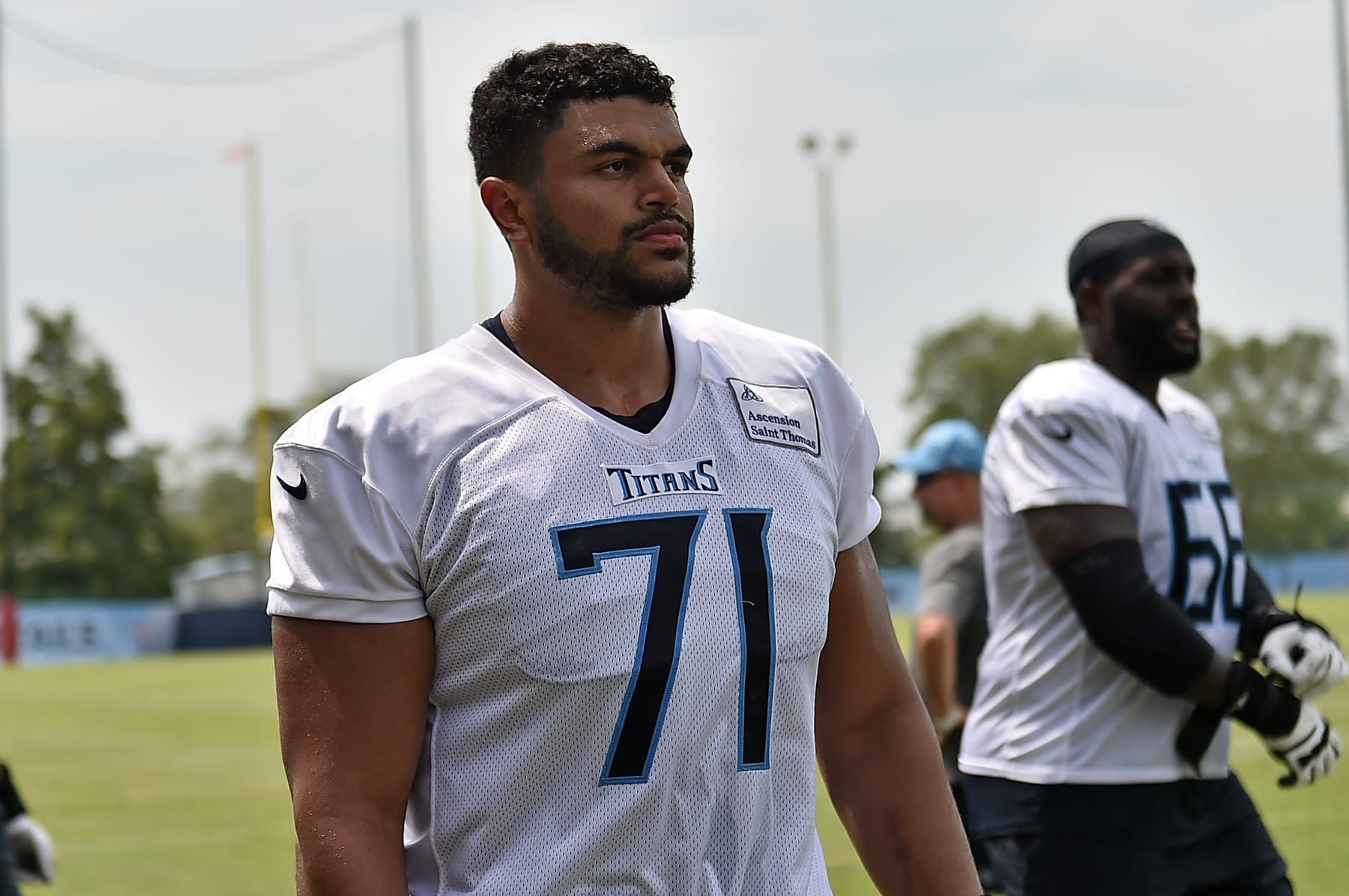 NASHVILLE, TENNESSEE - JULY 29: Andre Dillard #71 of the Tennessee Titans during training camp at Ascension Saint Thomas Sports Park on July 29, 2023 in Nashville, Tennessee. (Photo by Justin Ford/Getty Images)