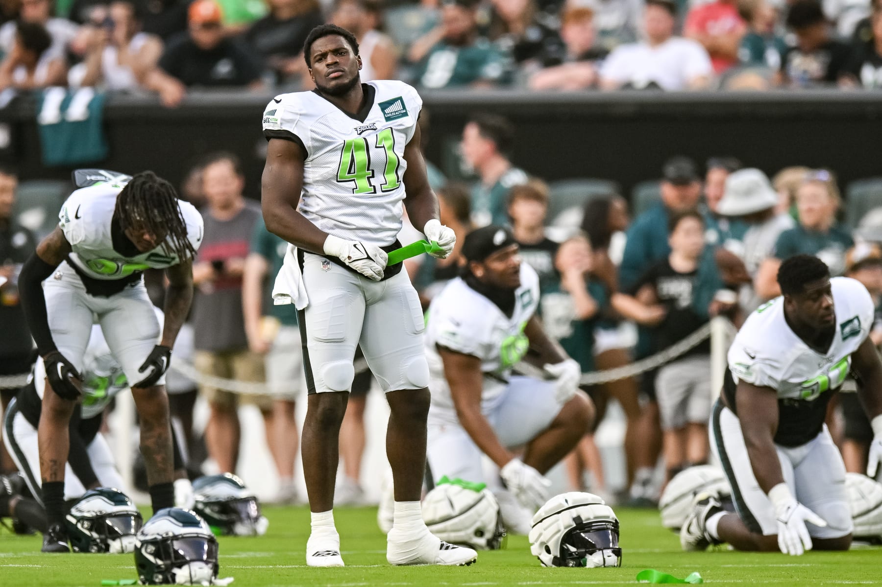 PHILADELPHIA, PA - AUGUST 06: Philadelphia Eagles linebacker Nicholas Morrow (41) participates during Philadelphia Eagles training camp on August 6, 2023 at Lincoln Financial Field in Philadelphia, PA (Photo by John Jones/Icon Sportswire via Getty Images)