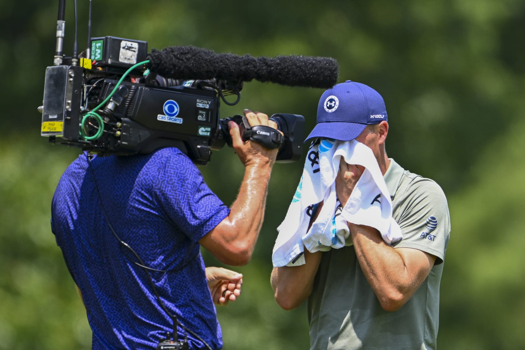 MEMPHIS, TENNESSEE - AUGUST 11: Jordan Spieth wipes sweat off his face during the second round of the FedEx St. Jude Championship at TPC Southwind on August 11, 2023 in Memphis, Tennessee. (Photo by Tracy Wilcox/PGA TOUR via Getty Images)