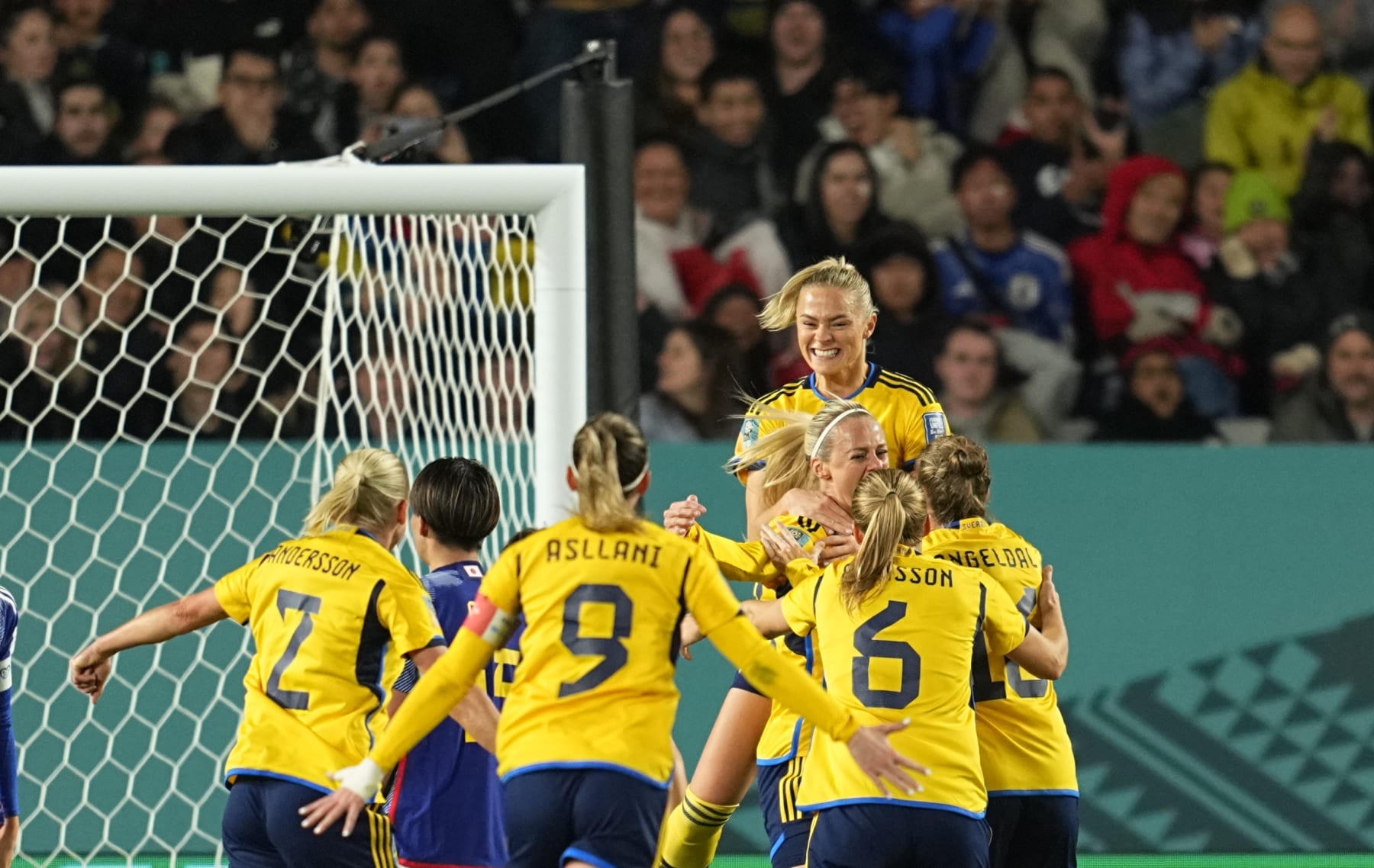AUCKLAND, NEW ZEALAND - AUGUST 11: Amanda Ilestedt of Sweden celebrates the teams first goal during the FIFA Women's World Cup Australia & New Zealand 2023 Quarter Final match between Japan and Sweden at Eden Park on August 11, 2023 in Auckland, New Zealand. (Photo by Ulrik Pedersen/DeFodi Images via Getty Images)