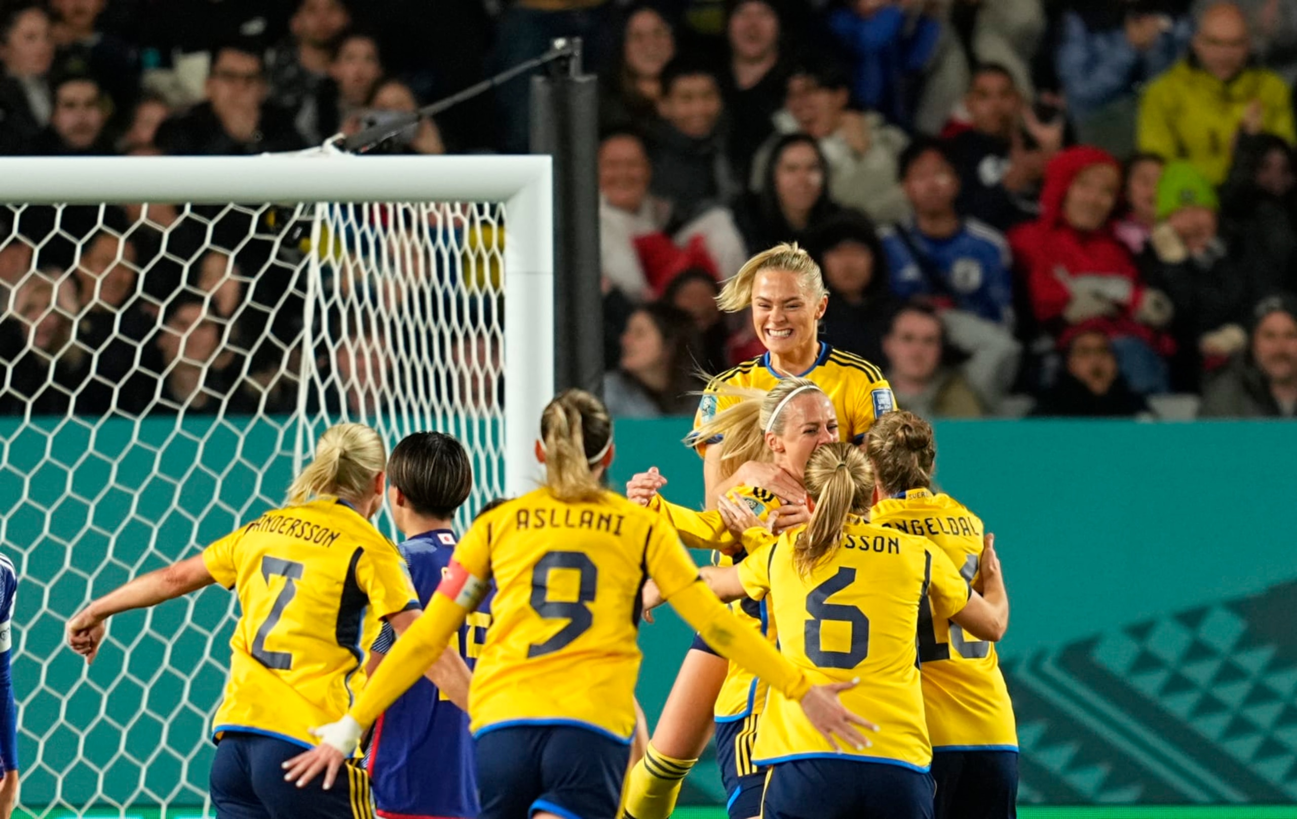 AUCKLAND, NEW ZEALAND - AUGUST 11: Amanda Ilestedt of Sweden celebrates the teams first goal during the FIFA Women's World Cup Australia & New Zealand 2023 Quarter Final match between Japan and Sweden at Eden Park on August 11, 2023 in Auckland, New Zealand. (Photo by Ulrik Pedersen/DeFodi Images via Getty Images)