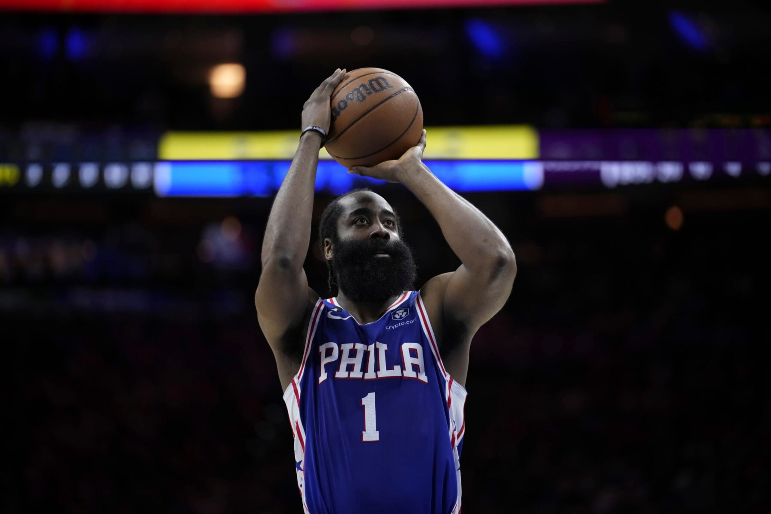 Philadelphia 76ers' James Harden plays during the second half of Game 6 of an NBA basketball playoffs Eastern Conference semifinal, Thursday, May 11, 2023, in Philadelphia. (AP Photo/Matt Slocum) Philadelphia 76ers' James Harden plays during the second half of Game 6 of an NBA basketball playoffs Eastern Conference semifinal, Thursday, May 11, 2023, in Philadelphia. (AP Photo/Matt Slocum)