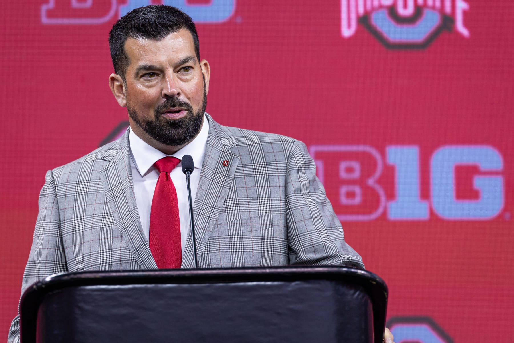 INDIANAPOLIS, INDIANA - JULY 26: Head  coach Ryan Day of the Ohio State Buckeyes is seen at Big Ten football media days at Lucas Oil Stadium on July 26, 2023 in Indianapolis, Indiana. (Photo by Michael Hickey/Getty Images)