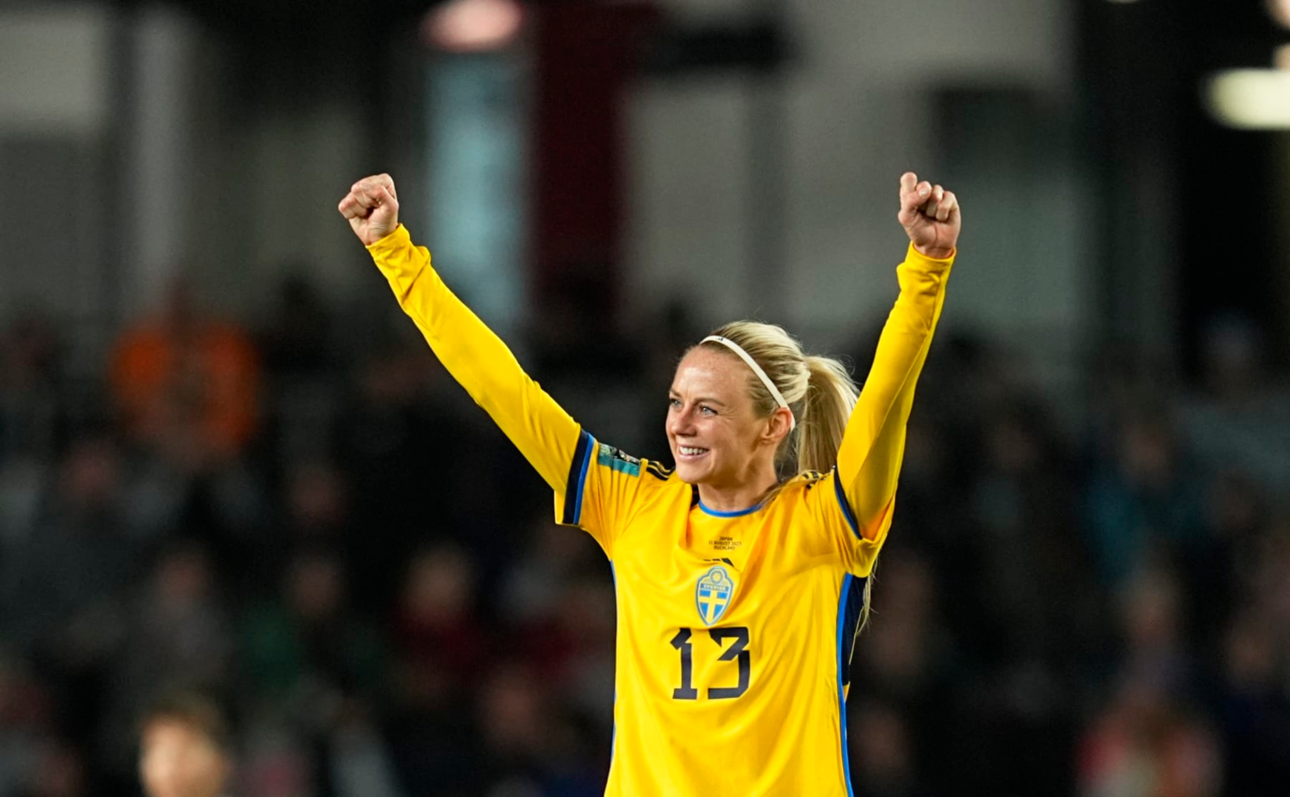 AUCKLAND, NEW ZEALAND - AUGUST 11: Amanda Ilestedt of Sweden celebrates the teams first goal during the FIFA Women's World Cup Australia & New Zealand 2023 Quarter Final match between Japan and Sweden at Eden Park on August 11, 2023 in Auckland, New Zealand. (Photo by Ulrik Pedersen/DeFodi Images via Getty Images)