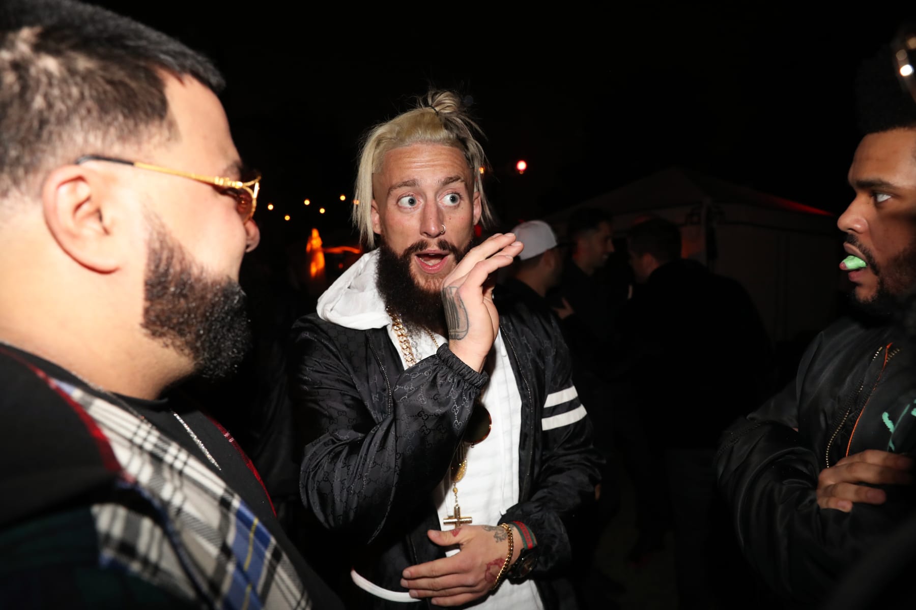 LOS ANGELES, CA - APRIL 07:  (L-R) Amir Cash Esmailian, Enzo Amore, and The Weeknd attend Belly's Birthday Bash at Private Residence on April 7, 2017 in Los Angeles, California.  (Photo by Johnny Nunez/WireImage)