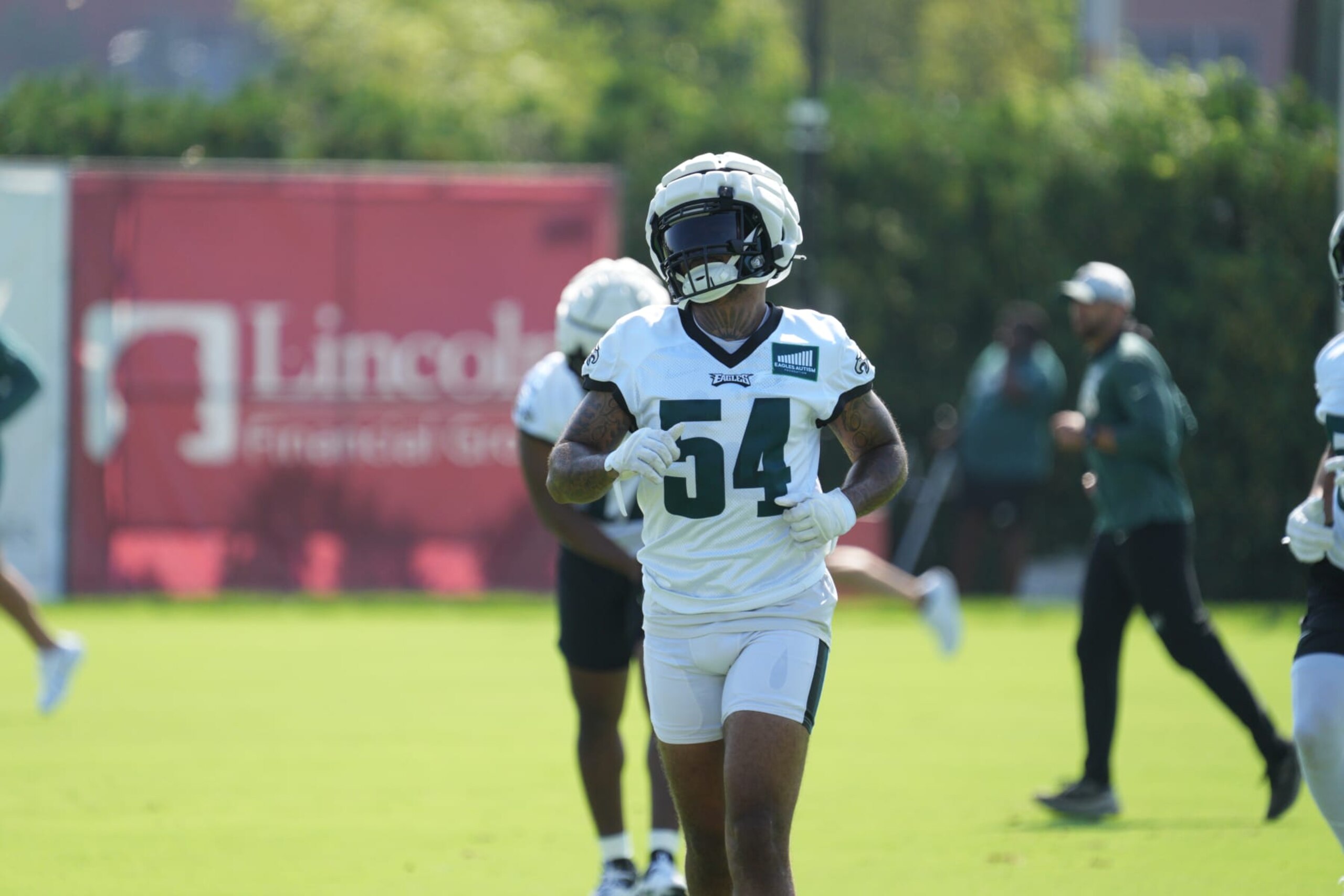 PHILADELPHIA, PA - JULY 28: Philadelphia Eagles linebacker Shaun Bradley (54) participates in Philadelphia Eagles Training Camp on July 28, 2023, at the NovaCare Training Complex in Philadelphia, PA. (Photo by Andy Lewis/Icon Sportswire via Getty Images)