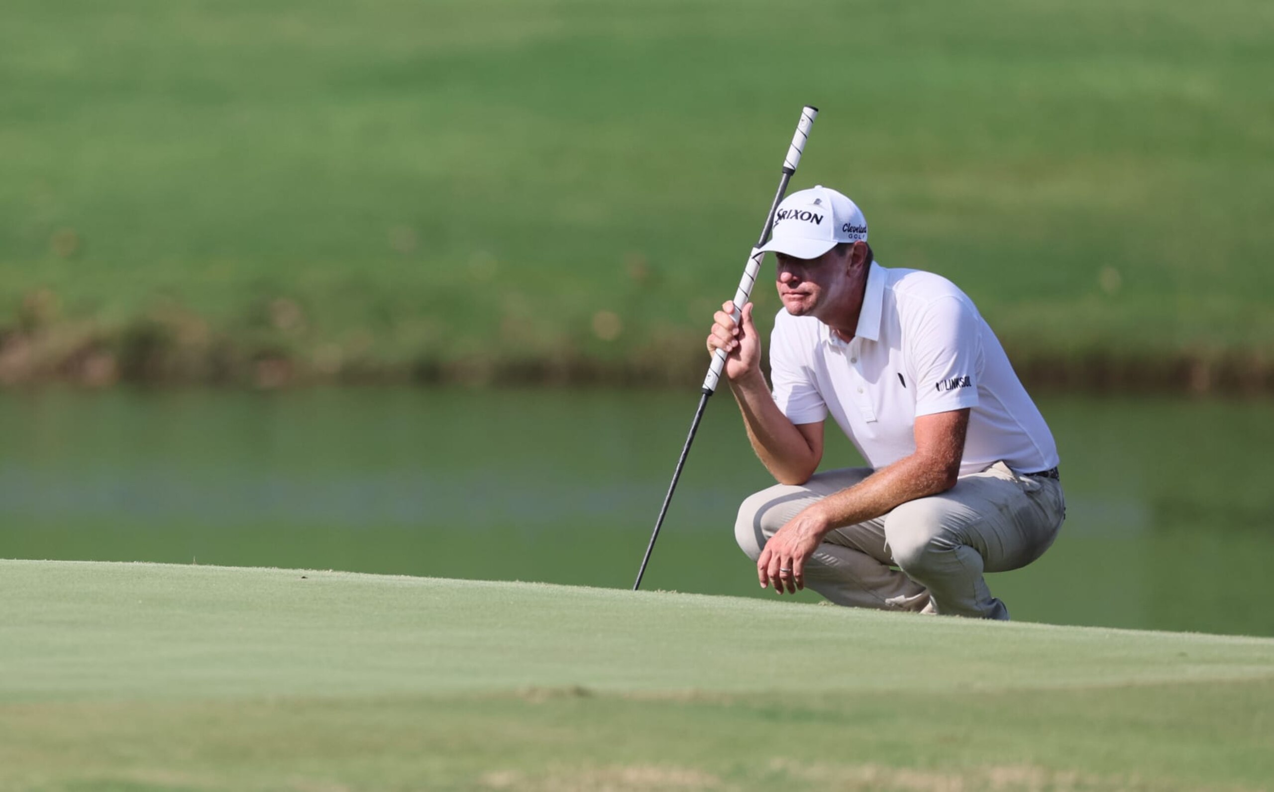 MEMPHIS, TENNESSEE - AUGUST 13: Lucas Glover of the United States lines up a putt on the 11th green  during the final round of the FedEx St. Jude Championship at TPC Southwind on August 13, 2023 in Memphis, Tennessee. (Photo by Andy Lyons/Getty Images)