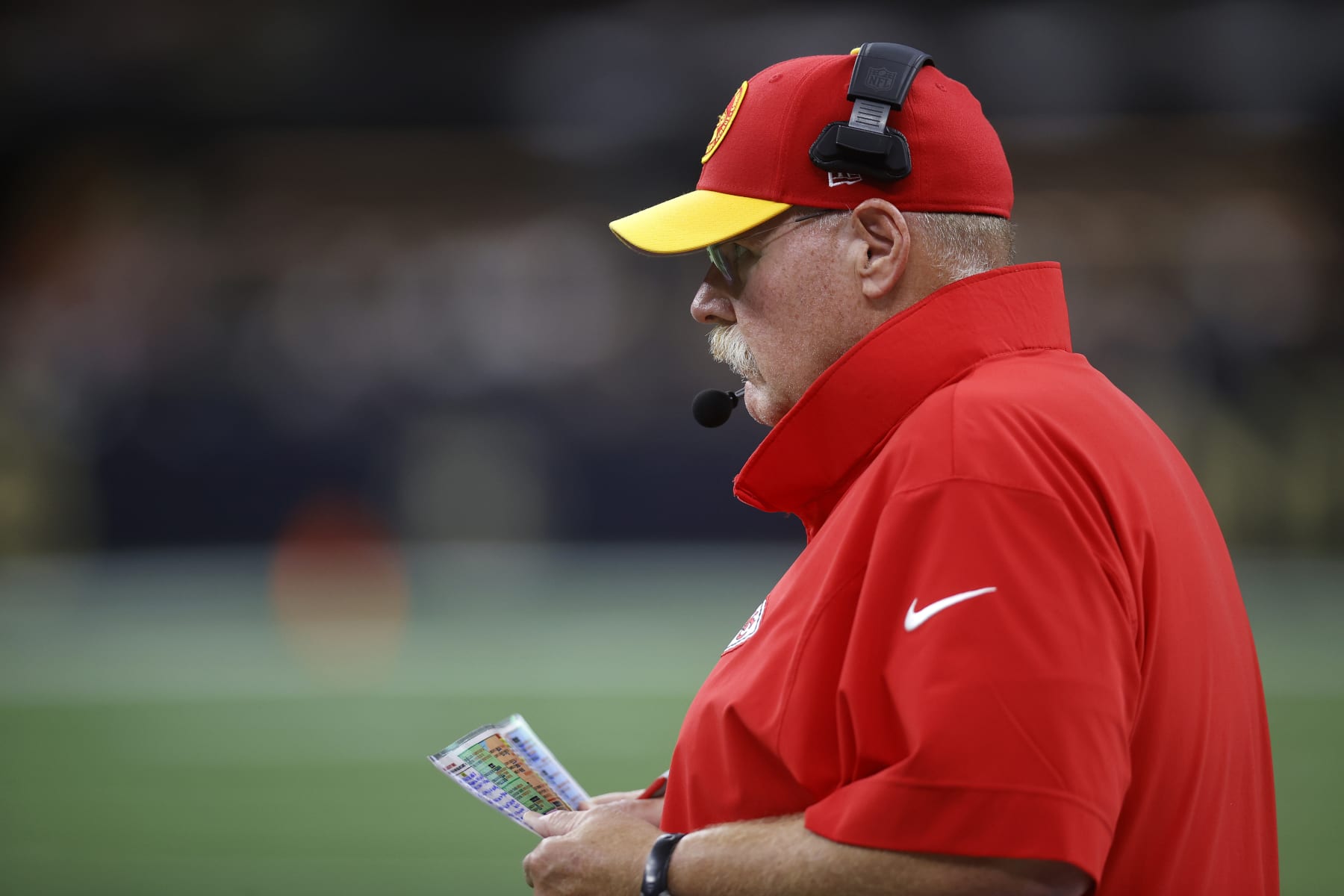 NEW ORLEANS, LOUISIANA - AUGUST 13: Andy Reid of the Kansas City Chiefs looks on during a preseason game at Caesars Superdome on August 13, 2023 in New Orleans, Louisiana. (Photo by Chris Graythen/Getty Images)