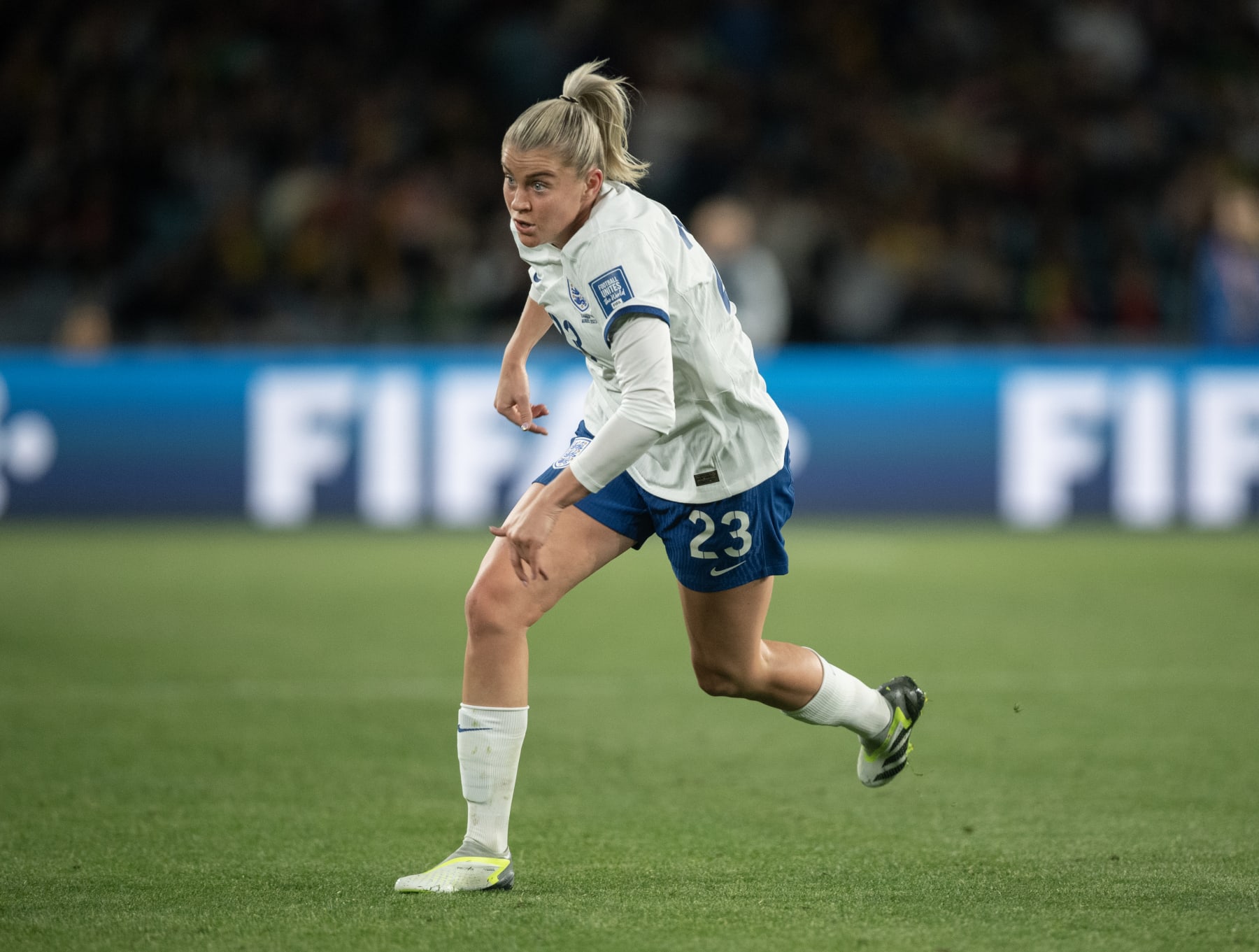 SYDNEY, AUSTRALIA - AUGUST 12: Alessia Russo of England in action during the FIFA Women's World Cup Australia & New Zealand 2023 Quarter Final match between England and Colombia at Stadium Australia on August 12, 2023 in Sydney, Australia. (Photo by Joe Prior/Visionhaus via Getty Images)