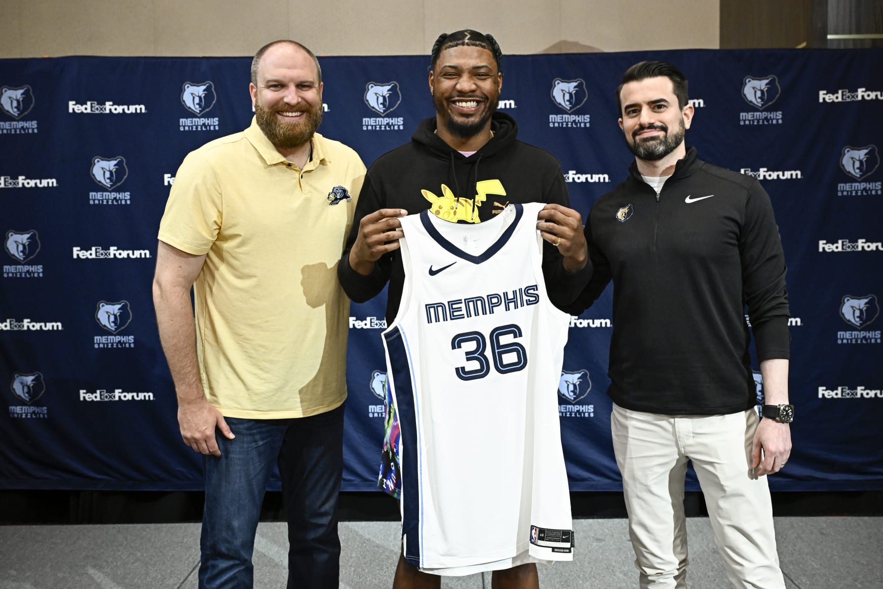 LAS VEGAS, NV - JULY 7: The Memphis Grizzlies introduce Marcus Smart during a press conference on July 7, 2023 in Las Vegas, Nevada NOTE TO USER: User expressly acknowledges and agrees that, by downloading and/or using this Photograph, user is consenting to the terms and conditions of the Getty Images License Agreement. Mandatory Copyright Notice: Copyright 2023 NBAE (Photo by David Dow/NBAE via Getty Images)