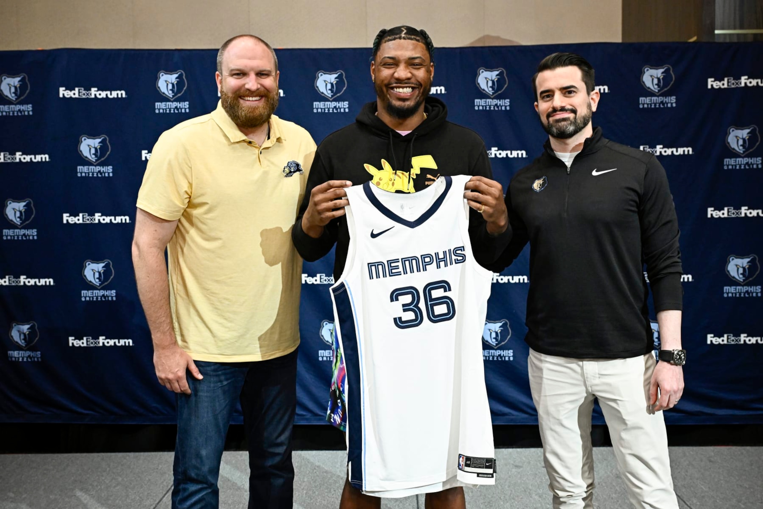 LAS VEGAS, NV - JULY 7: The Memphis Grizzlies introduce Marcus Smart during a press conference on July 7, 2023 in Las Vegas, Nevada NOTE TO USER: User expressly acknowledges and agrees that, by downloading and/or using this Photograph, user is consenting to the terms and conditions of the Getty Images License Agreement. Mandatory Copyright Notice: Copyright 2023 NBAE (Photo by David Dow/NBAE via Getty Images)