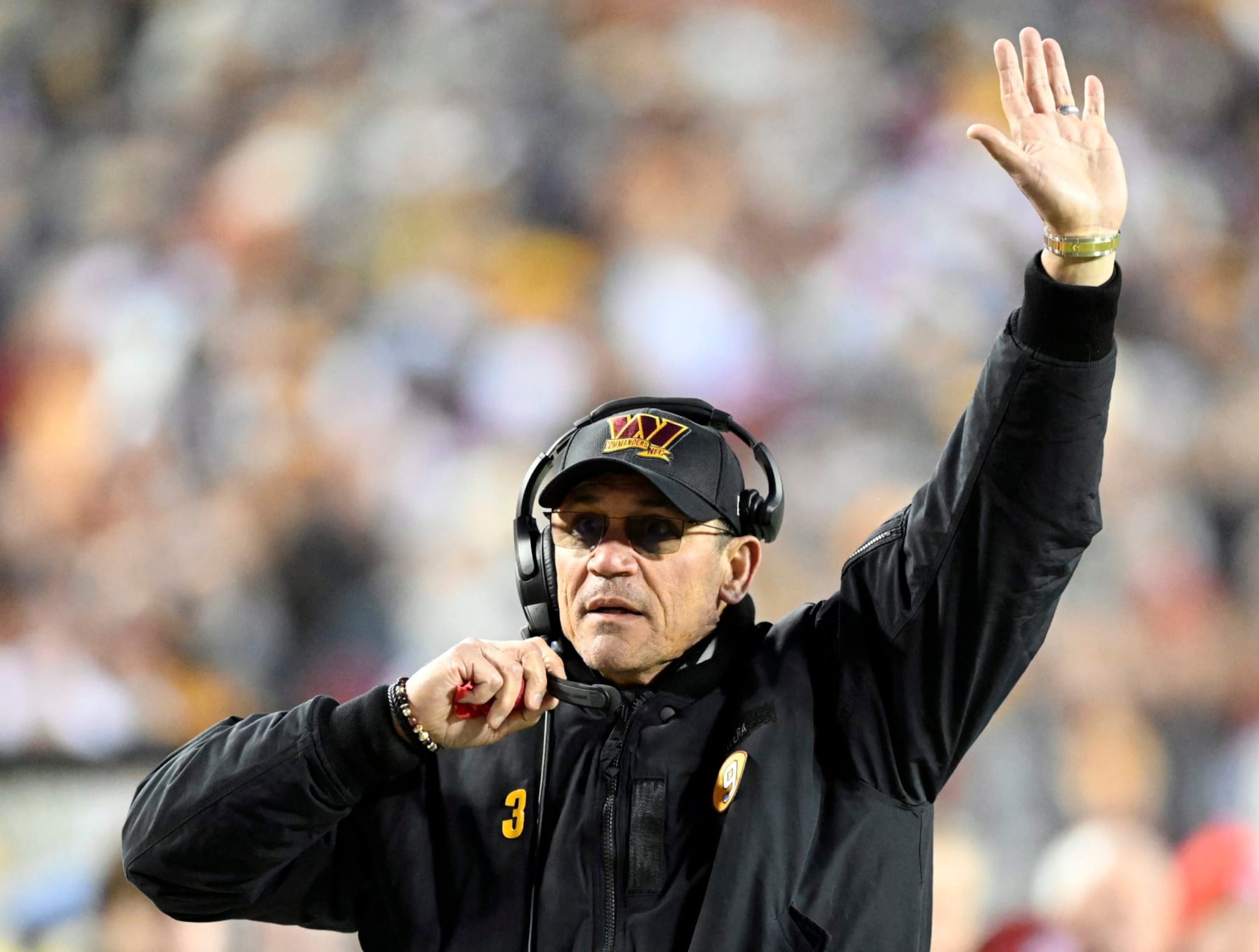 LANDOVER, MD- JANUARY 8: Washington Commanders head coach Ron Rivera during the Washington Commanders defeat of the Dallas Cowboys 26 - 6 at FedEX Field on January 8, 2023 in Landover MD. (Photo by John McDonnell/The Washington Post via Getty Images)