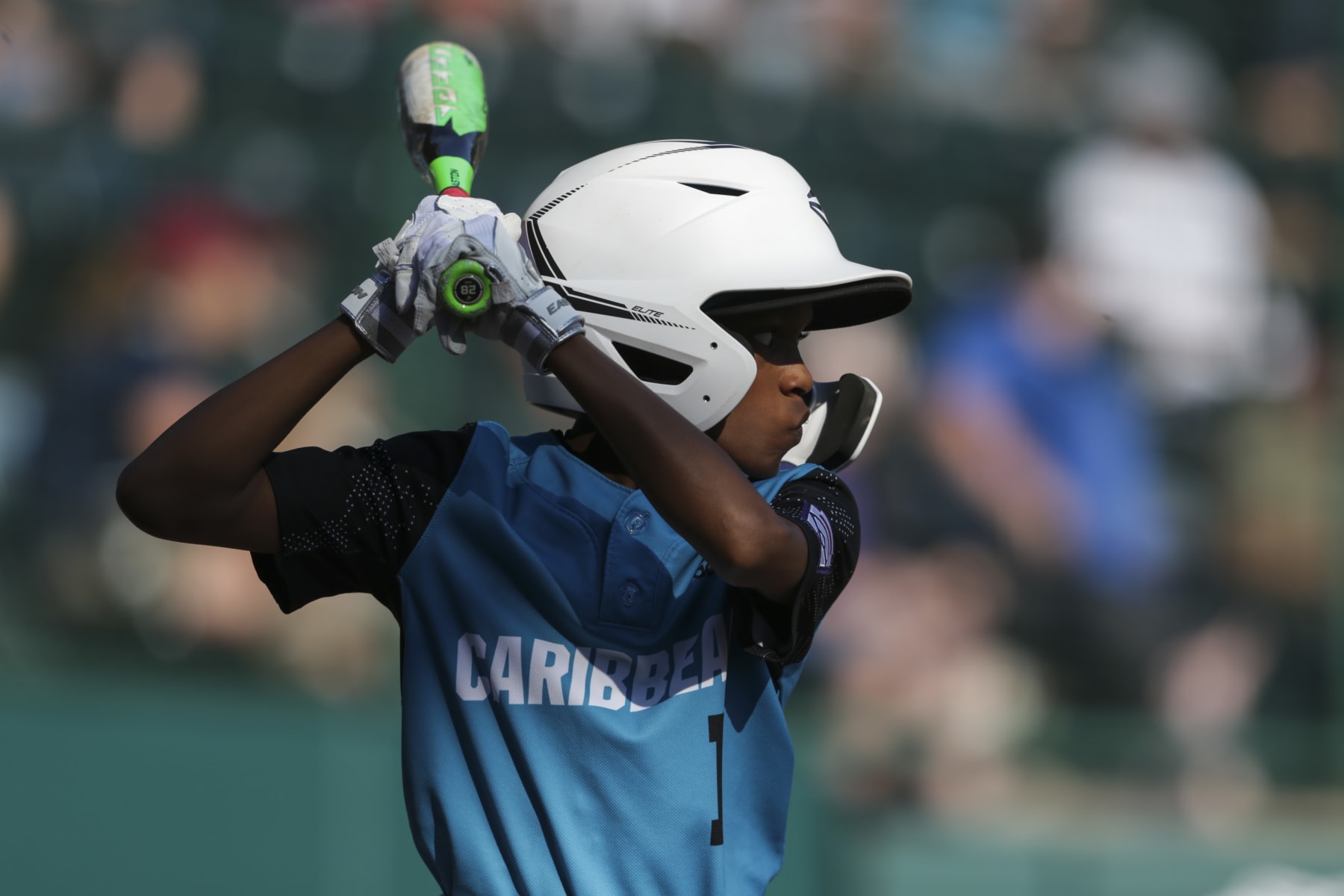 SOUTH WILLIAMSPORT, PENNSYLVANIA - AUGUST 28: Jaythan Cordilia #1 of the Caribbean Region team from Willemstad, Curacao at bat during the fourth inning of the Little League World Series Championship game against the West Region team from Honolulu, Hawaii at the Little League International Complex on August 28, 2022 in South Williamsport, Pennsylvania. (Photo by Joshua Bessex/Getty Images)