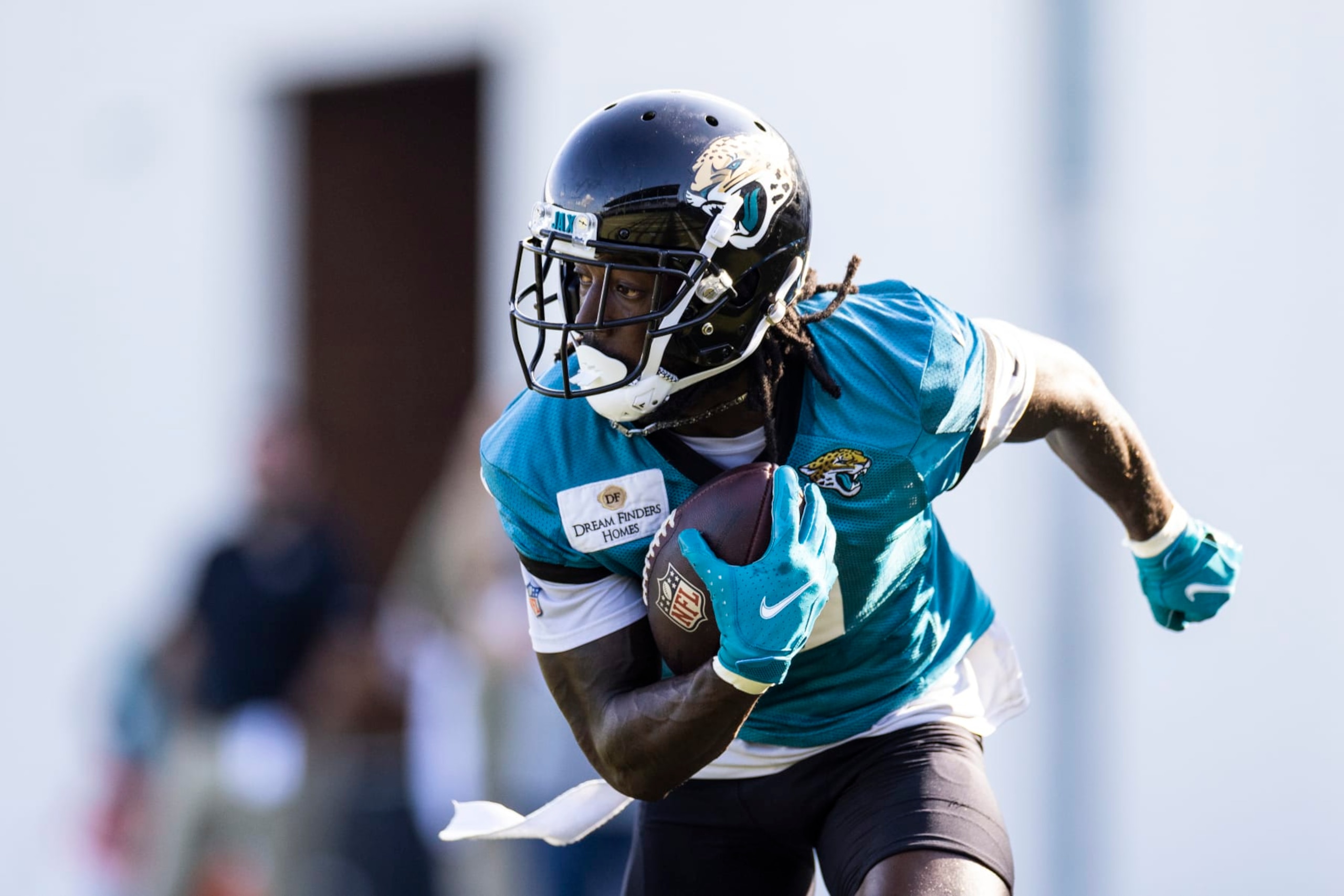 JACKSONVILLE, FLORIDA - AUGUST 03: Calvin Ridley #0 of the Jacksonville Jaguars runs after catching a pass during Training Camp at Miller Electric Center on August 03, 2023 in Jacksonville, Florida. (Photo by James Gilbert/Getty Images)