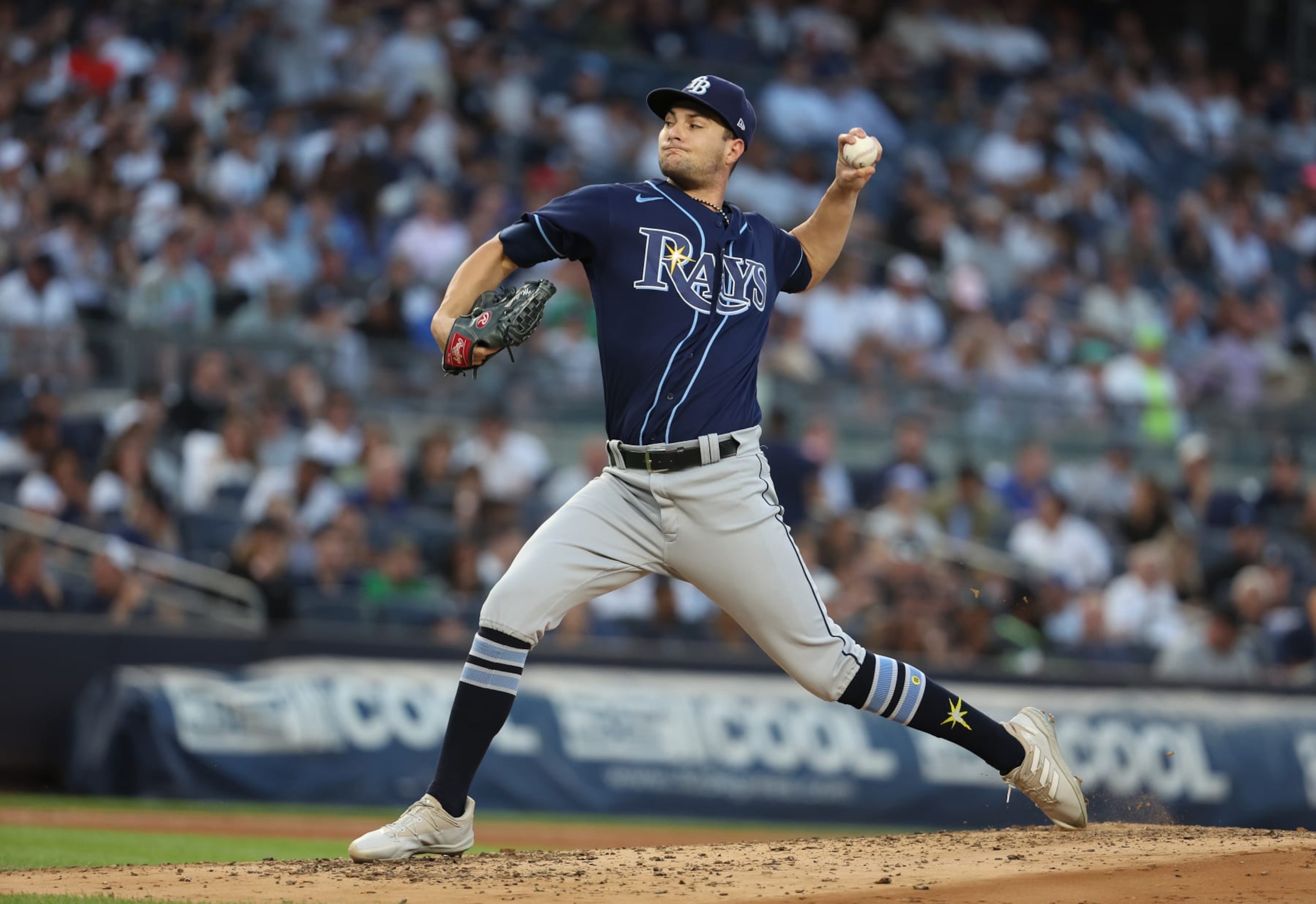 NEW YORK, NEW YORK - AUGUST 02: Shane McClanahan #18 of the Tampa Bay Rays pitches against the New York Yankees during their game at Yankee Stadium on August 2, 2023 in Bronx borough of New York City. (Photo by Al Bello/Getty Images) NEW YORK, NEW YORK - AUGUST 02: Shane McClanahan #18 of the Tampa Bay Rays pitches against the New York Yankees during their game at Yankee Stadium on August 2, 2023 in Bronx borough of New York City. (Photo by Al Bello/Getty Images)