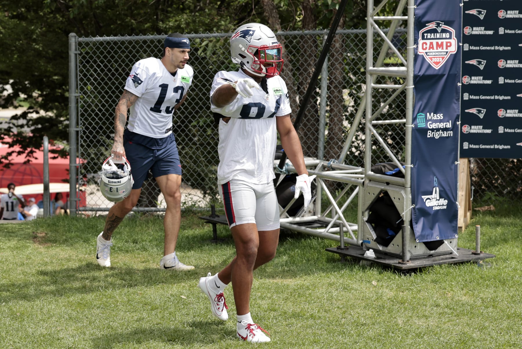 FOXBOROUGH, MA - JULY 30: New England Patriots wide receiver Kendrick Bourne (84) arrives during New England Patriots Training Camp on July 30, 2023, at the Patriots Practice Facility at Gillette Stadium in Foxborough, Massachusetts. (Photo by Fred Kfoury III/Icon Sportswire via Getty Images)
