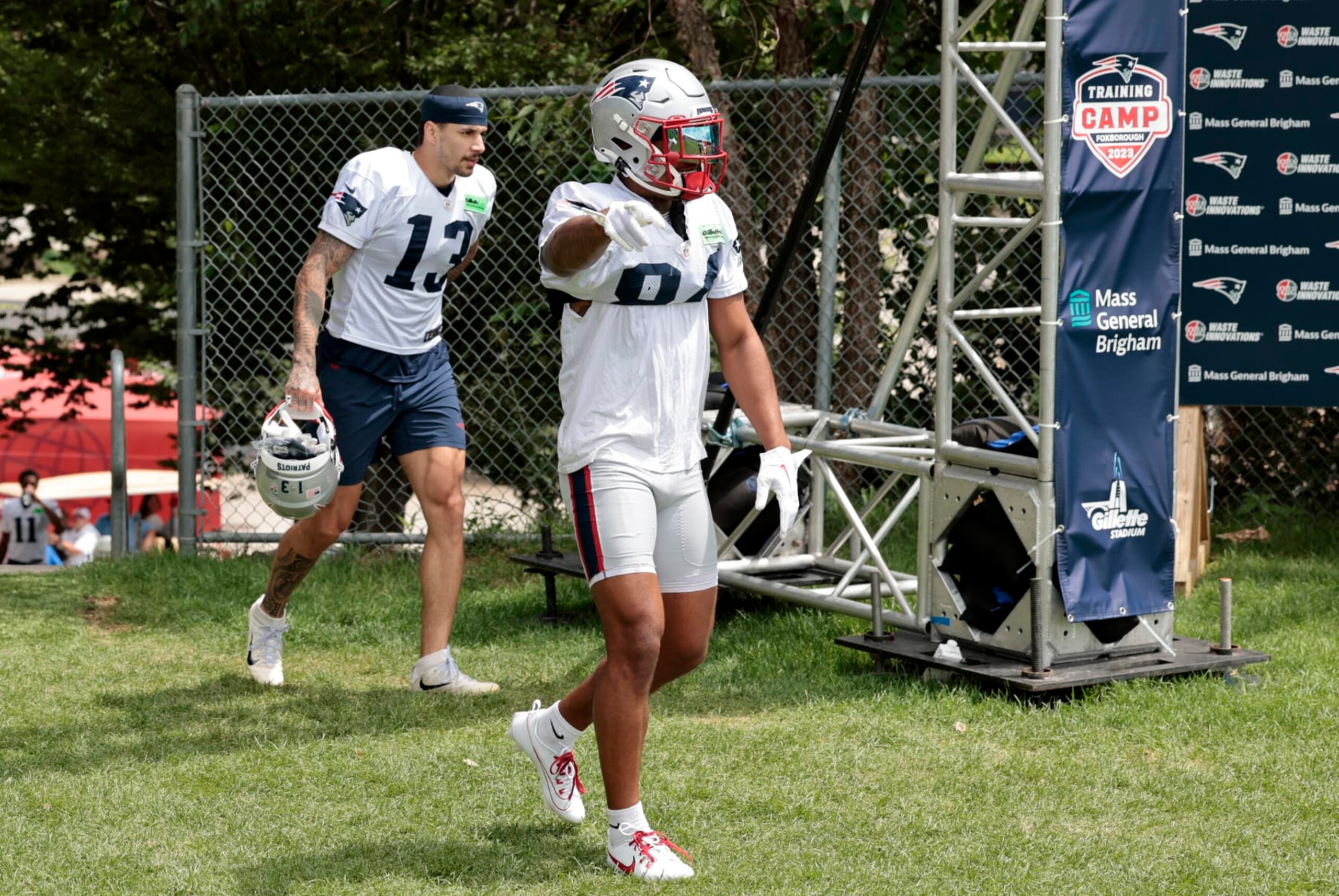 FOXBOROUGH, MA - JULY 30: New England Patriots wide receiver Kendrick Bourne (84) arrives during New England Patriots Training Camp on July 30, 2023, at the Patriots Practice Facility at Gillette Stadium in Foxborough, Massachusetts. (Photo by Fred Kfoury III/Icon Sportswire via Getty Images)