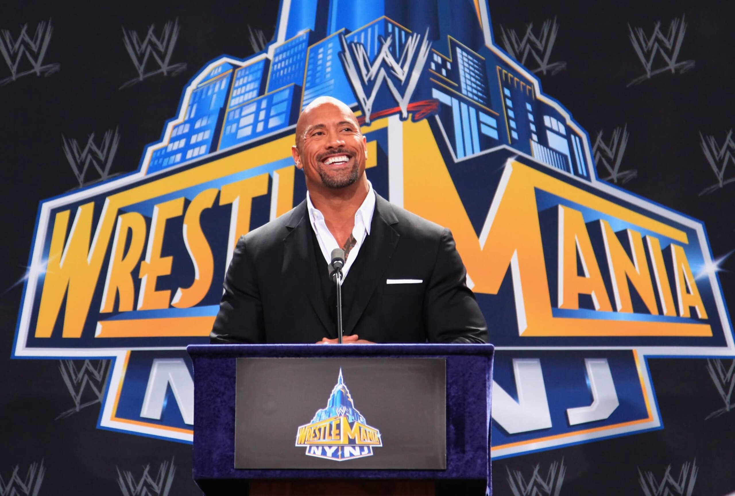 EAST RUTHERFORD, NJ - FEBRUARY 16:  Actor and WWE Professional Wrestler Dwayne "The Rock" Johnson attends a press conference to announce a major international event, Wrestle Mania XXIX, at MetLife Stadium on February 16, 2012 in East Rutherford, New Jersey.  (Photo by John W. Ferguson/WireImage)