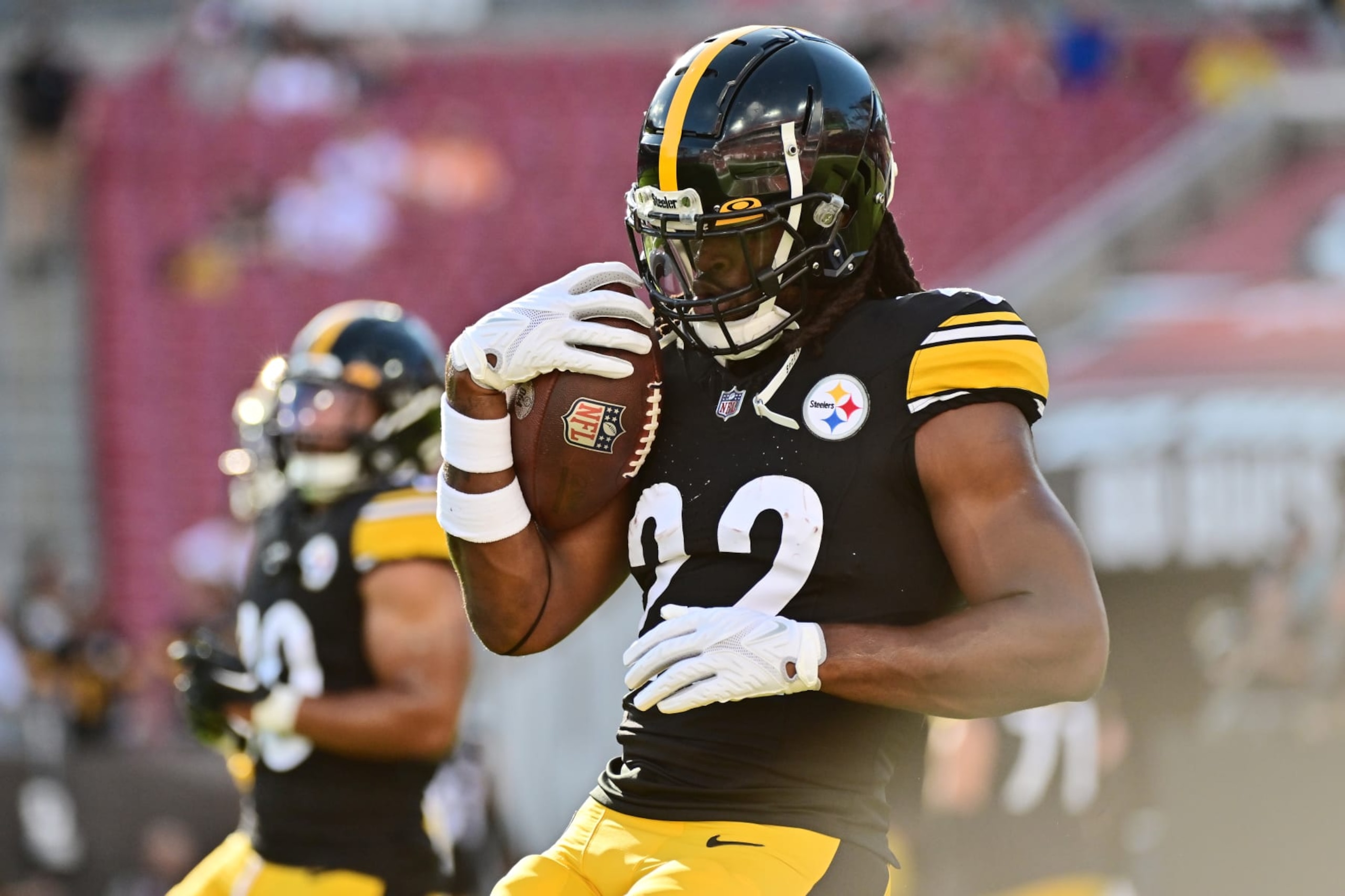 TAMPA, FLORIDA - AUGUST 11: Najee Harris #22 of the Pittsburgh Steelers runs with the ball before a preseason game against the Tampa Bay Buccaneers at Raymond James Stadium on August 11, 2023 in Tampa, Florida. (Photo by Julio Aguilar/Getty Images) TAMPA, FLORIDA - AUGUST 11: Najee Harris #22 of the Pittsburgh Steelers runs with the ball before a preseason game against the Tampa Bay Buccaneers at Raymond James Stadium on August 11, 2023 in Tampa, Florida. (Photo by Julio Aguilar/Getty Images)