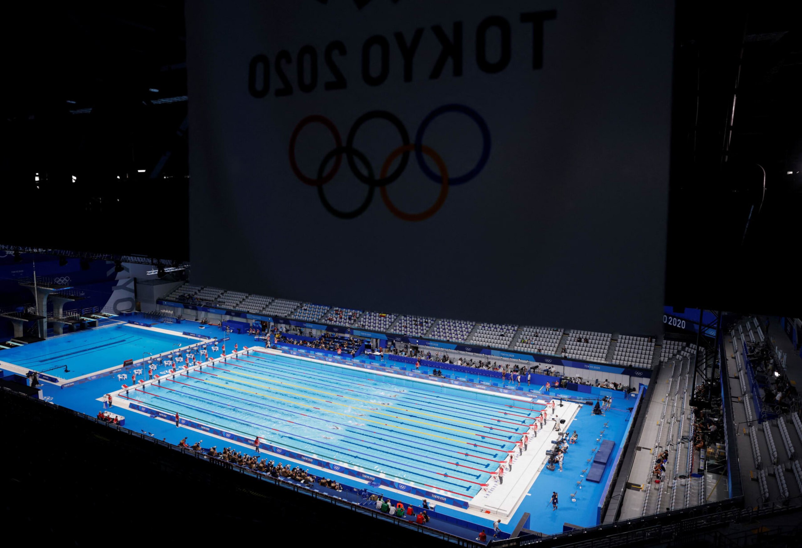 Empty seats are pictured during a heat for the women's 800m freestyle swimming event during the Tokyo 2020 Olympic Games at the Tokyo Aquatics Centre in Tokyo on July 29, 2021. (Photo by Odd ANDERSEN / AFP) (Photo by ODD ANDERSEN/AFP via Getty Images) Empty seats are pictured during a heat for the women's 800m freestyle swimming event during the Tokyo 2020 Olympic Games at the Tokyo Aquatics Centre in Tokyo on July 29, 2021. (Photo by Odd ANDERSEN / AFP) (Photo by ODD ANDERSEN/AFP via Getty Images)