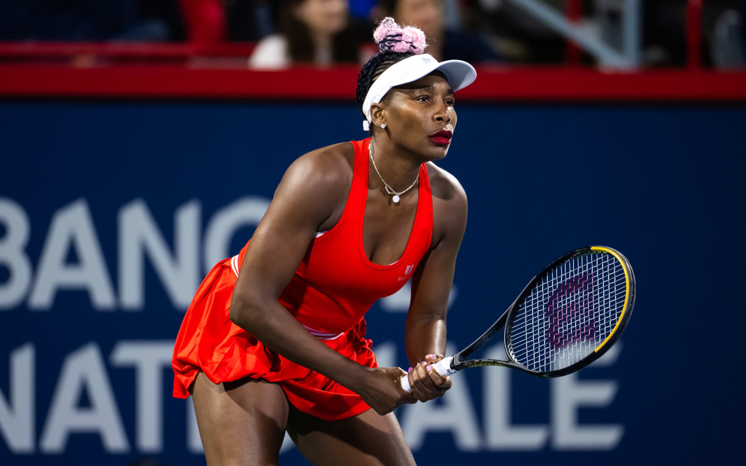 MONTREAL, QUEBEC - AUGUST 07: Venus Williams of the United Statesin action against Madison Keys of the United States during the first round on Day 1 of the National Bank Open Montréal at Stade IGA on August 07, 2023 in Montreal, Quebec (Photo by Robert Prange/Getty Images)