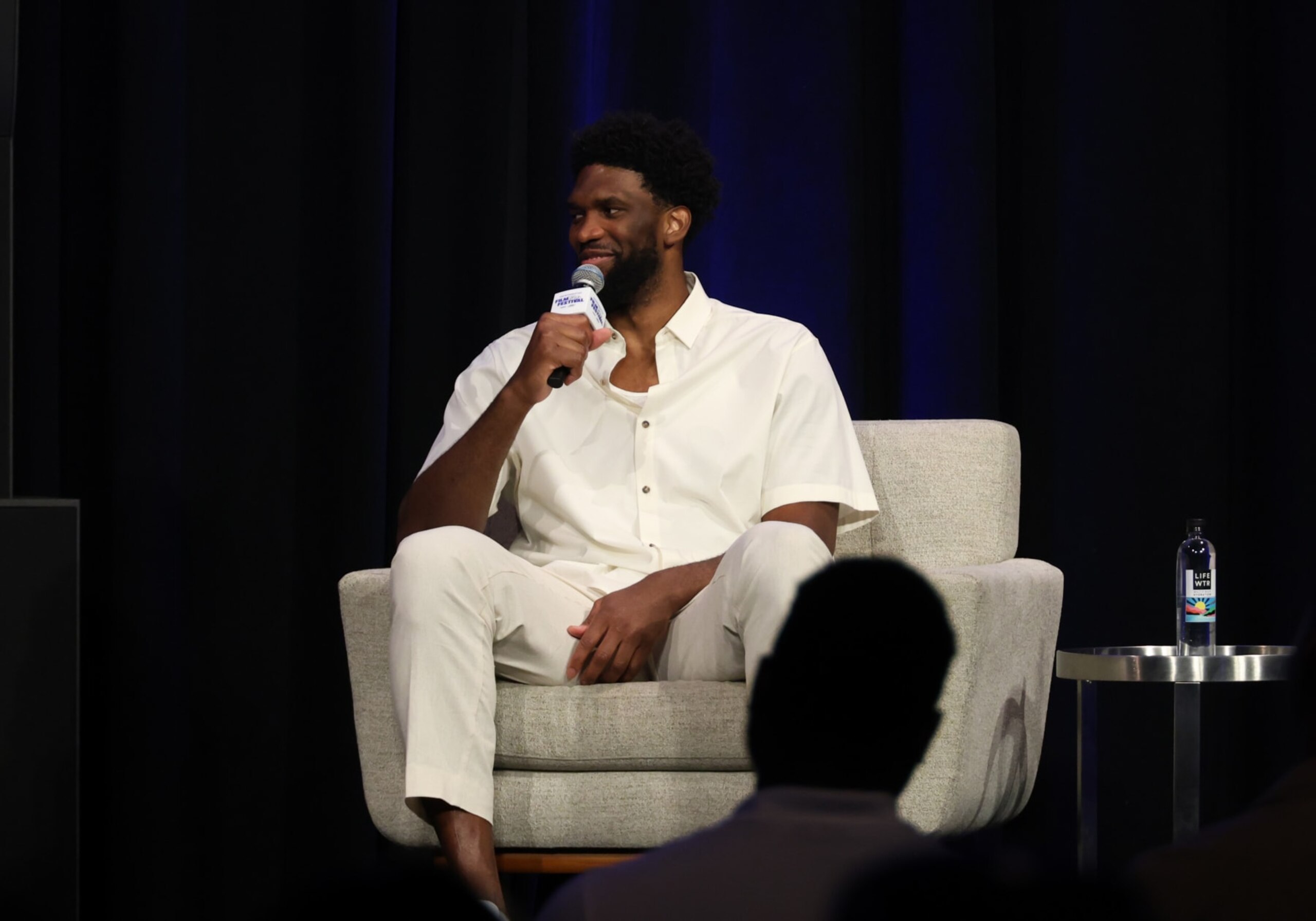 HOLLYWOOD, CALIFORNIA - JULY 13: Joel Embiid speaks onstage during UNINTERRUPTED Film Festival 2023 Powered by Tribeca at NeueHouse Hollywood on July 13, 2023 in Hollywood, California. (Photo by Kayla Oaddams/Getty Images for UNINTERRUPTED )