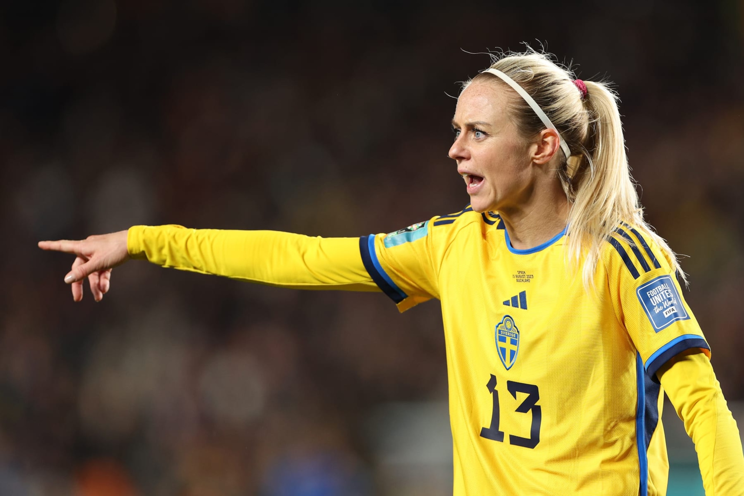 AUCKLAND, NEW ZEALAND - AUGUST 15: Amanda Ilestedt of Sweden looks on during the FIFA Women's World Cup Australia & New Zealand 2023 Semi Final match between Spain and Sweden at Eden Park on August 15, 2023 in Auckland, New Zealand. (Photo by Hagen Hopkins/Getty Images)