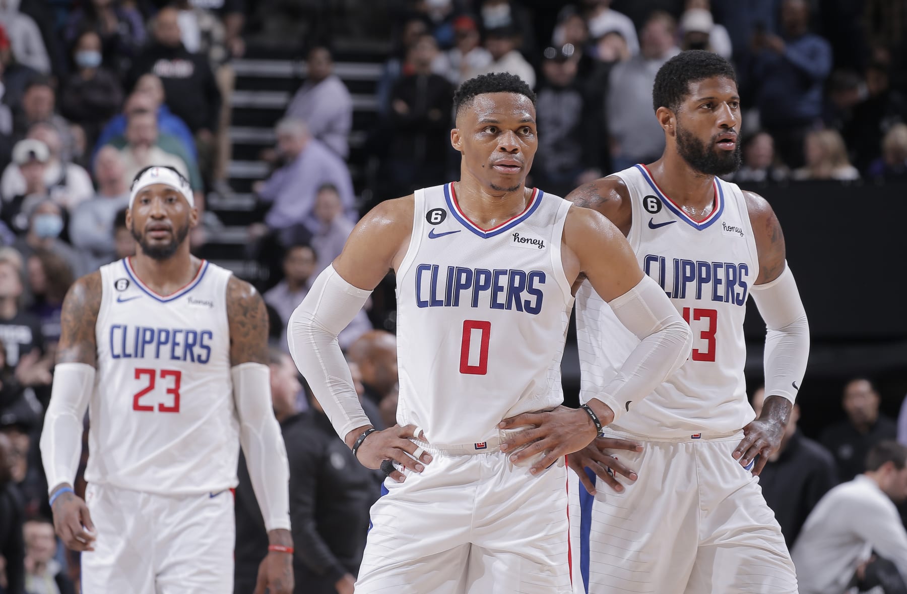 Robert Covington, Russell Westbrook and Paul George