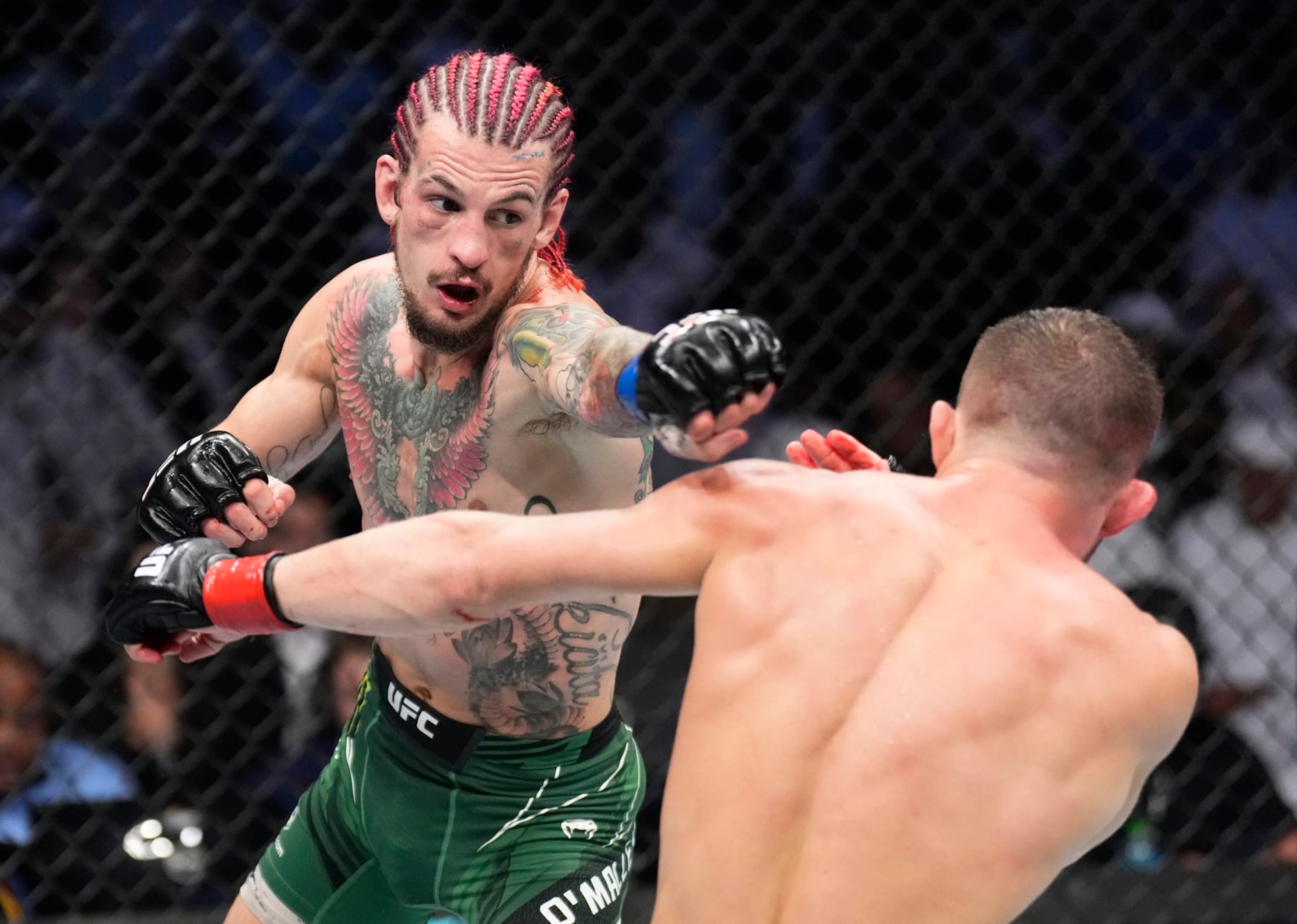 ABU DHABI, UNITED ARAB EMIRATES - OCTOBER 22: (L-R) Sean O'Malley punches Petr Yan of Russia in a bantamweight fight during the UFC 280 event at Etihad Arena on October 22, 2022 in Abu Dhabi, United Arab Emirates. (Photo by Chris Unger/Zuffa LLC)
