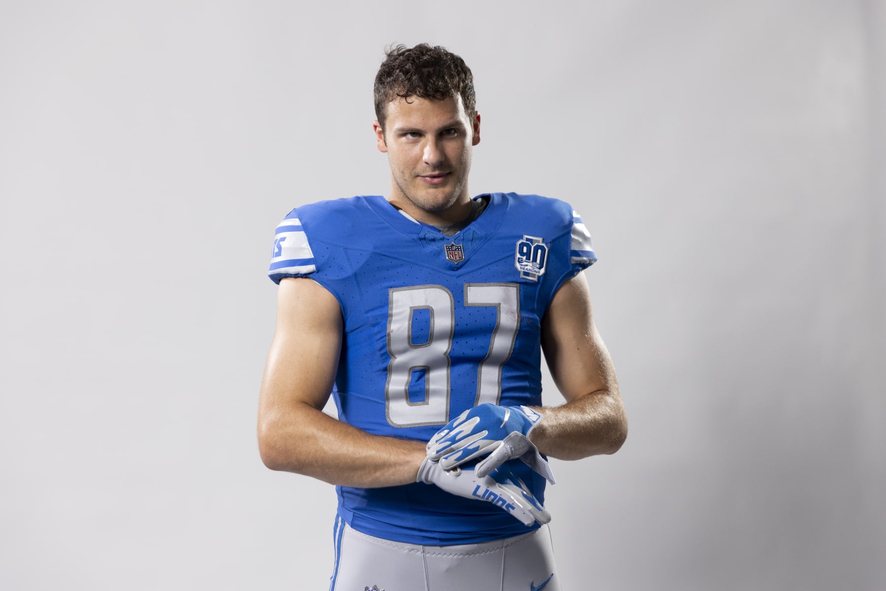 LOS ANGELES, CALIFORNIA - MAY 20: Sam LaPorta #87 of the Detroit Lions poses for a portrait during the NFLPA Rookie Premiere on May 20, 2023 in Los Angeles, California. (Photo by Michael Owens/Getty Images)