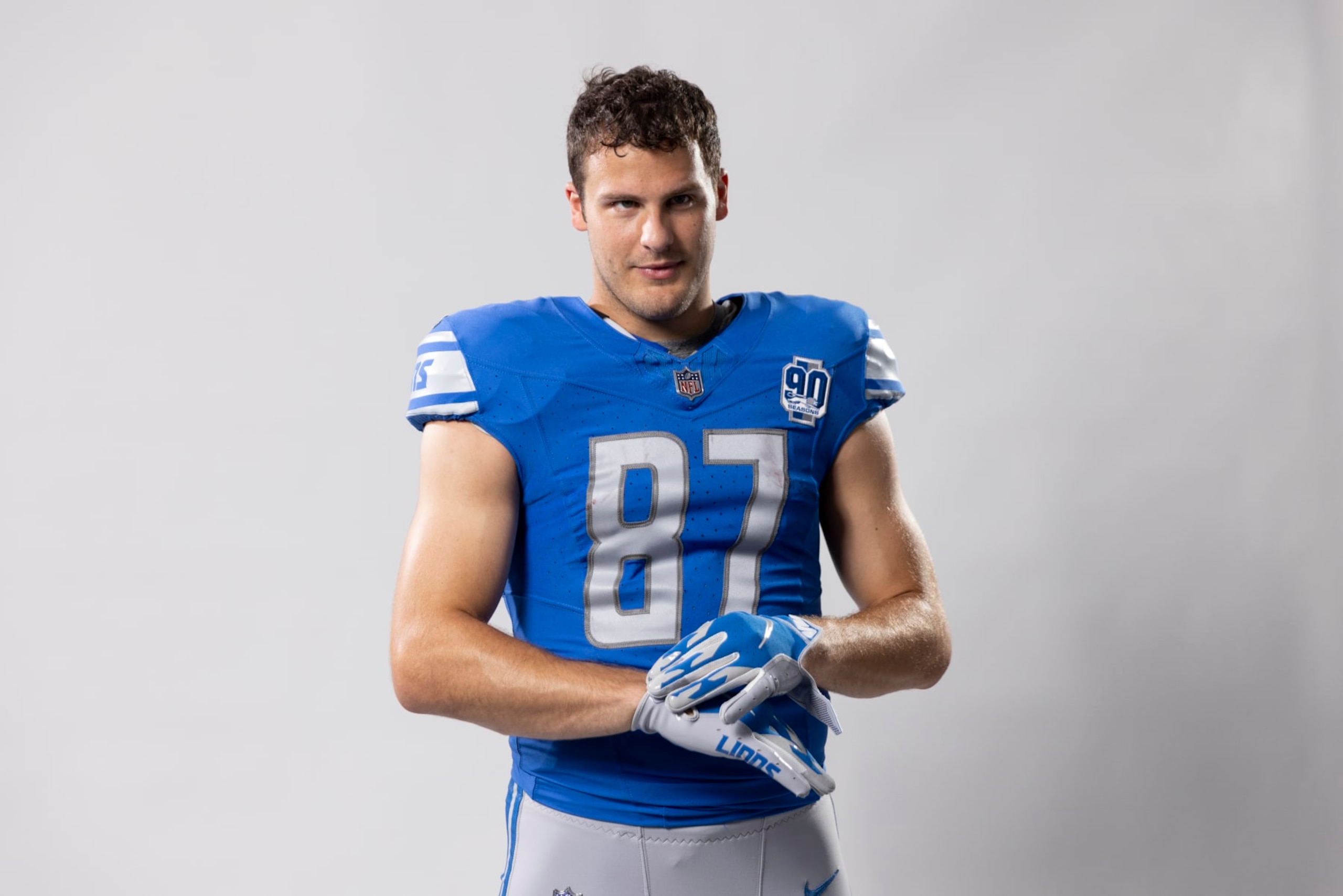 LOS ANGELES, CALIFORNIA - MAY 20: Sam LaPorta #87 of the Detroit Lions poses for a portrait during the NFLPA Rookie Premiere on May 20, 2023 in Los Angeles, California. (Photo by Michael Owens/Getty Images)