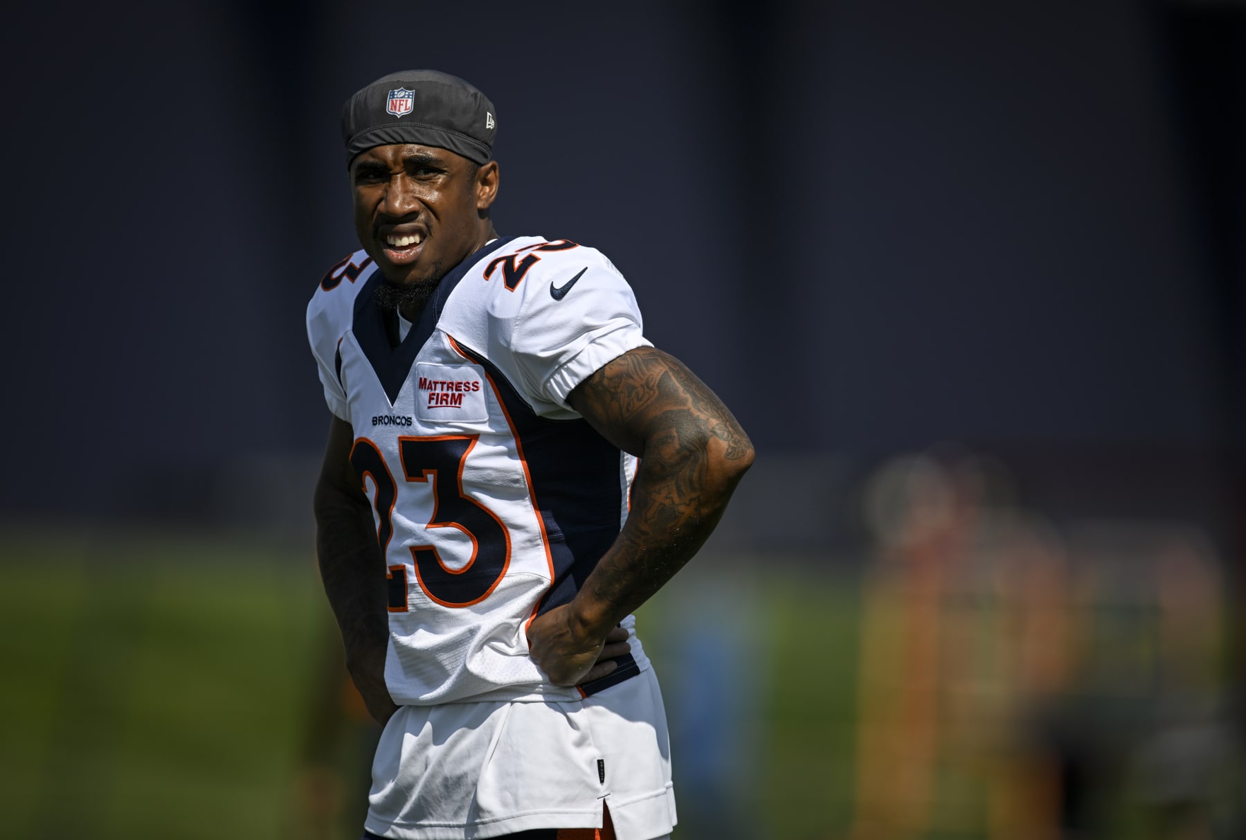 ENGLEWOOD , CO - AUGUST 1: Ronald Darby (23) of the Denver Broncos takes a breather during training camp at UCHealth Training Center on Monday, August 1, 2022. (Photo by AAron Ontiveroz/MediaNews Group/The Denver Post via Getty Images)
