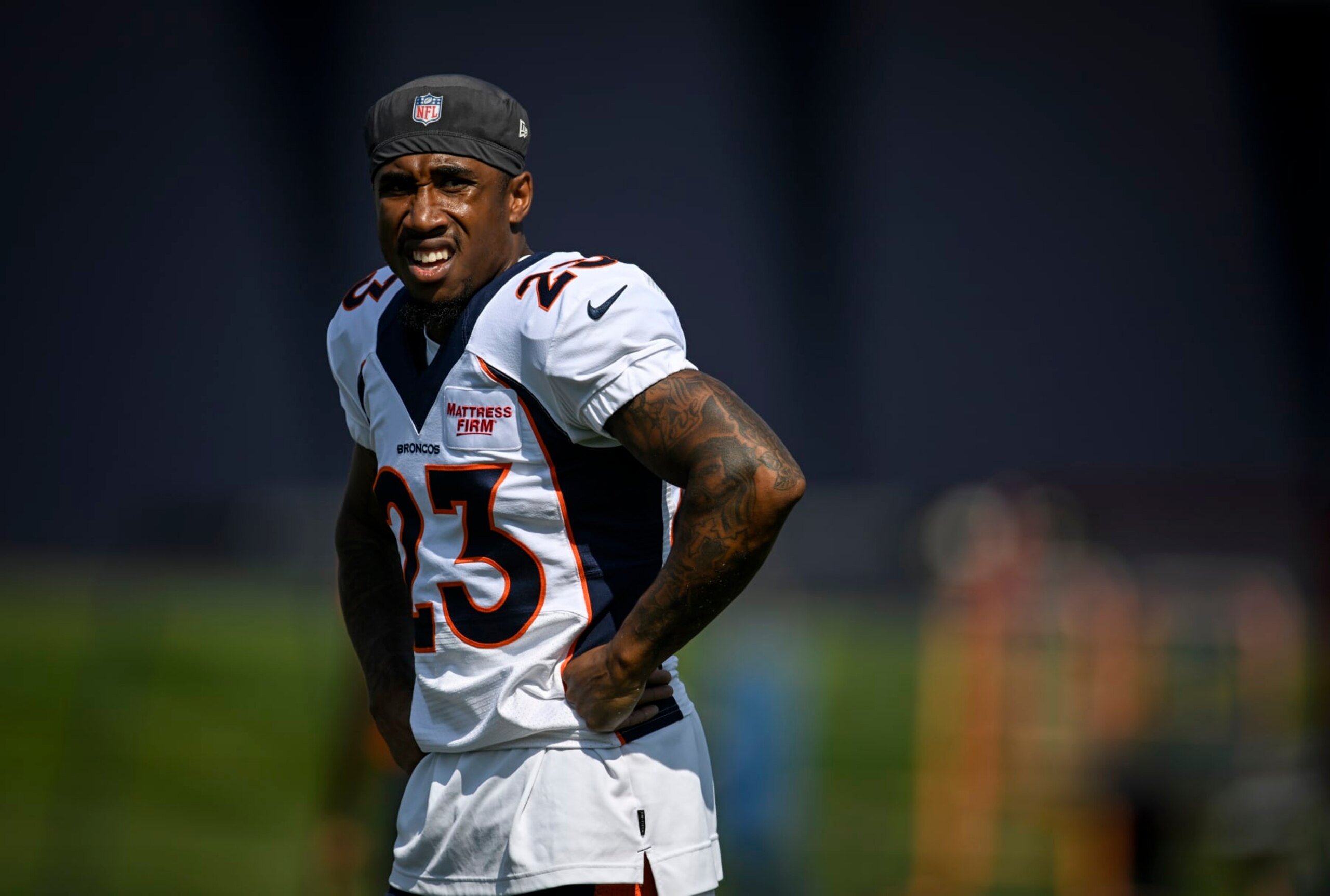 ENGLEWOOD , CO - AUGUST 1: Ronald Darby (23) of the Denver Broncos takes a breather during training camp at UCHealth Training Center on Monday, August 1, 2022. (Photo by AAron Ontiveroz/MediaNews Group/The Denver Post via Getty Images)