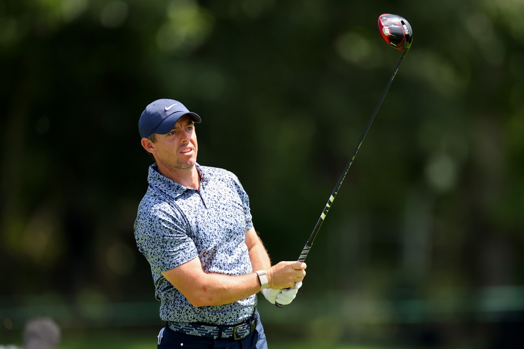 OLYMPIA FIELDS, ILLINOIS - AUGUST 17: Rory McIlroy of Northern Ireland follows his shot from the seventh tee during the first round of the BMW Championship at Olympia Fields Country Club on August 17, 2023 in Olympia Fields, Illinois. (Photo by Stacy Revere/Getty Images)