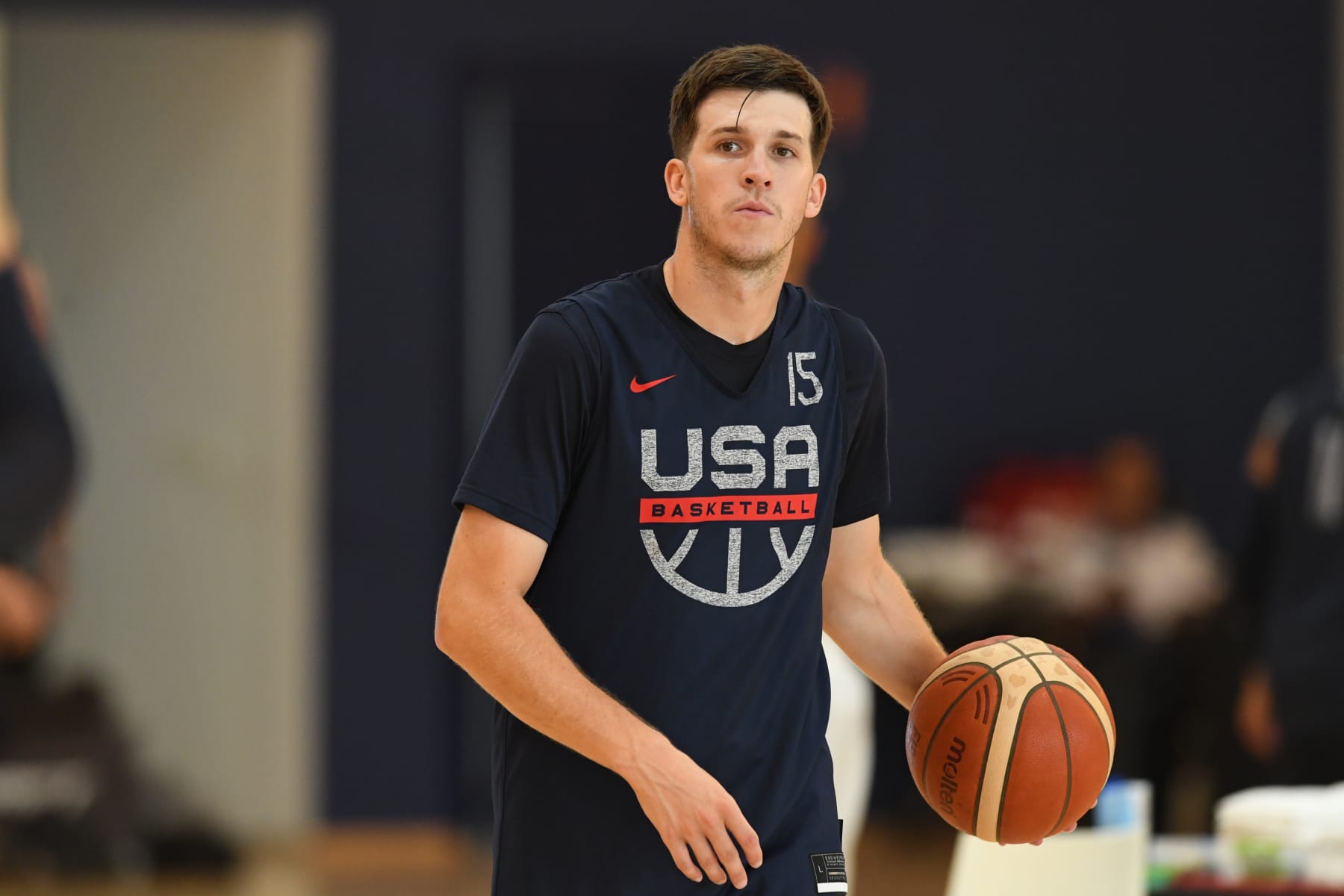 MALAGA, SPAIN - AUGUST 11:  Austin Reaves #15 of the USA Basketball Men's National Team moves the ball during practice on August 11, 2023 at Pabellon Training Center Higueron in Malaga, Spain. NOTE TO USER: User expressly acknowledges and agrees that, by downloading and/or using this Photograph, user is consenting to the terms and conditions of the Getty Images License Agreement. Mandatory Copyright Notice: Copyright 2023 NBAE (Photo by Juan Ocampo/NBAE via Getty Images)