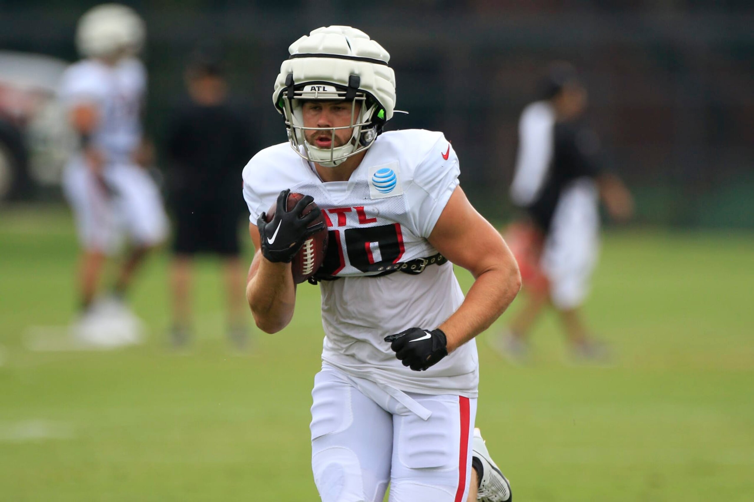 FLOWERY BRANCH, GA - AUGUST 04: Atlanta Falcons running back Clint Ratkovich #38 runs a route during Atlanta Falcons training camp on August 4, 2023 at IBM Performance Field in Flowery Branch, GA. (Photo by Jeff Robinson/Icon Sportswire via Getty Images)