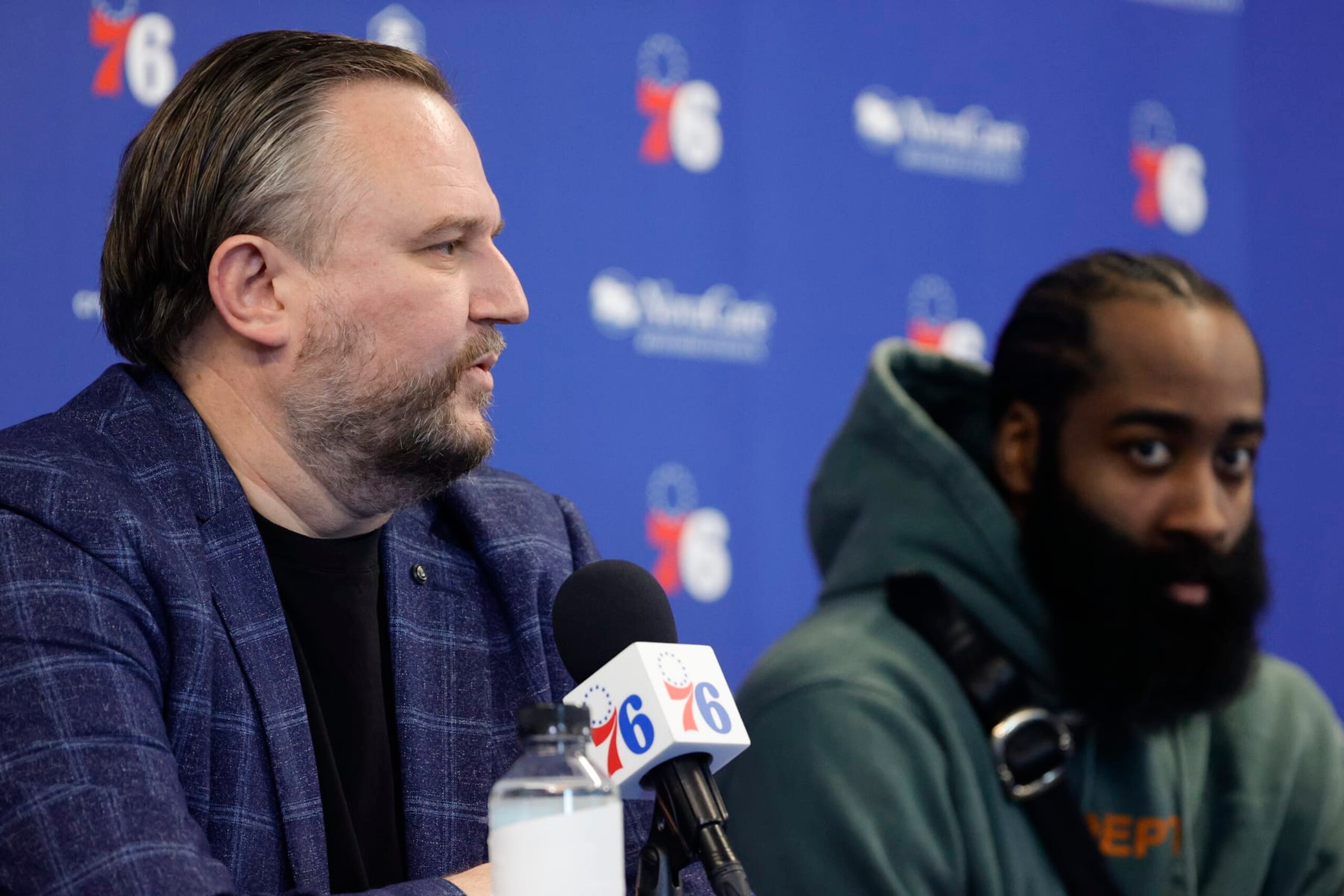 CAMDEN, NEW JERSEY - FEBRUARY 15: President of basketball operations Daryl Morey responds during a press conference at the Seventy Sixers Practice Facility on February 15, 2022 in Camden, New Jersey. (Photo by Tim Nwachukwu/Getty Images) NOTE TO USER: User expressly acknowledges and agrees that, by downloading and or using this photograph, User is consenting to the terms and conditions of the Getty Images License Agreement.