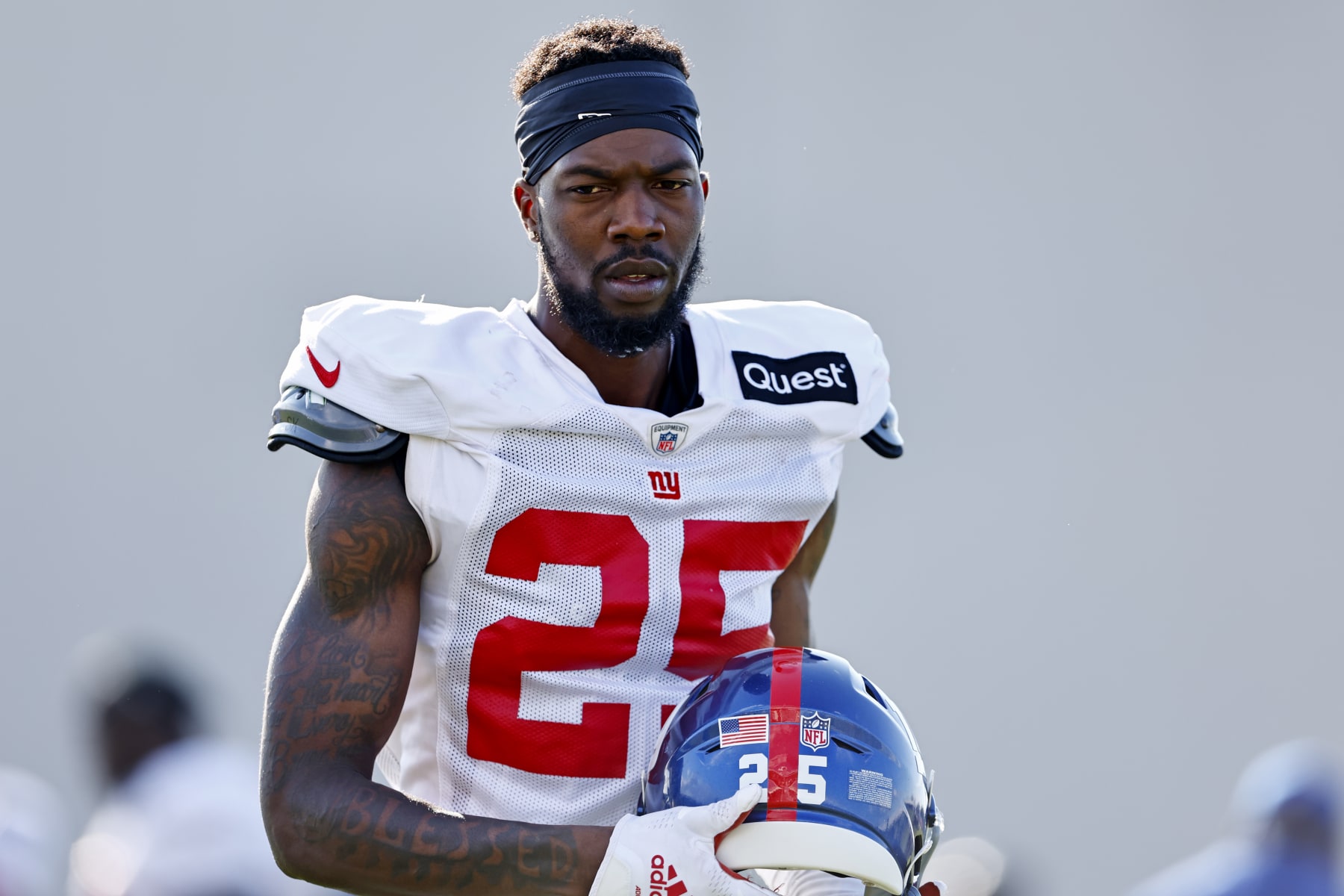 EAST RUTHERFORD, NEW JERSEY - AUGUST 01: Cornerback Rodarius Williams #25 of the New York Giants during training camp at NY Giants Quest Diagnostics Training Center on August 1, 2023 in East Rutherford, New Jersey. (Photo by Rich Schultz/Getty Images)